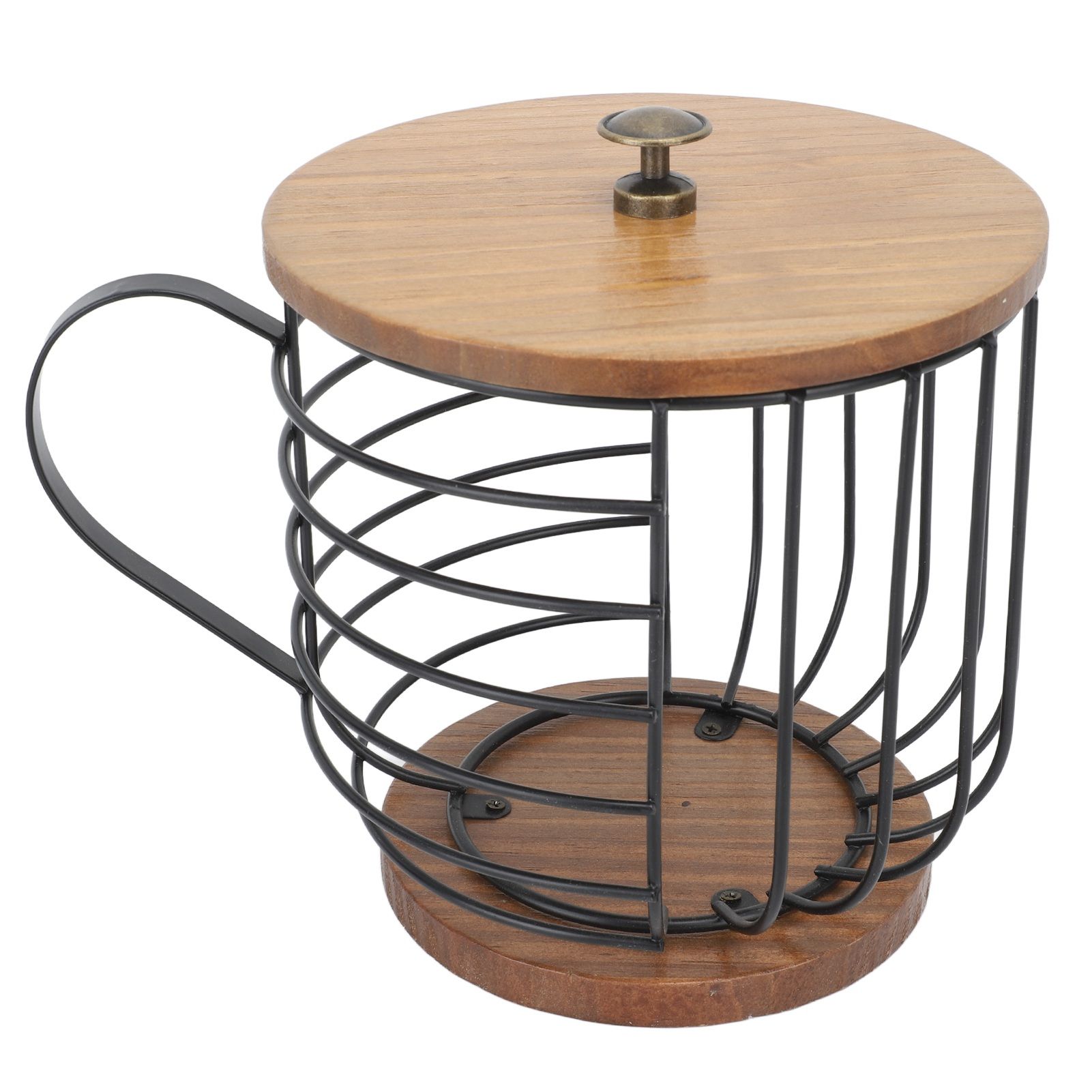 Coffee Pod Holder Iron Large Capacity Space Saving Wooden Base Coffee Pods Storage Organizer for Home Coffee Bar Black with Lid - Image 2