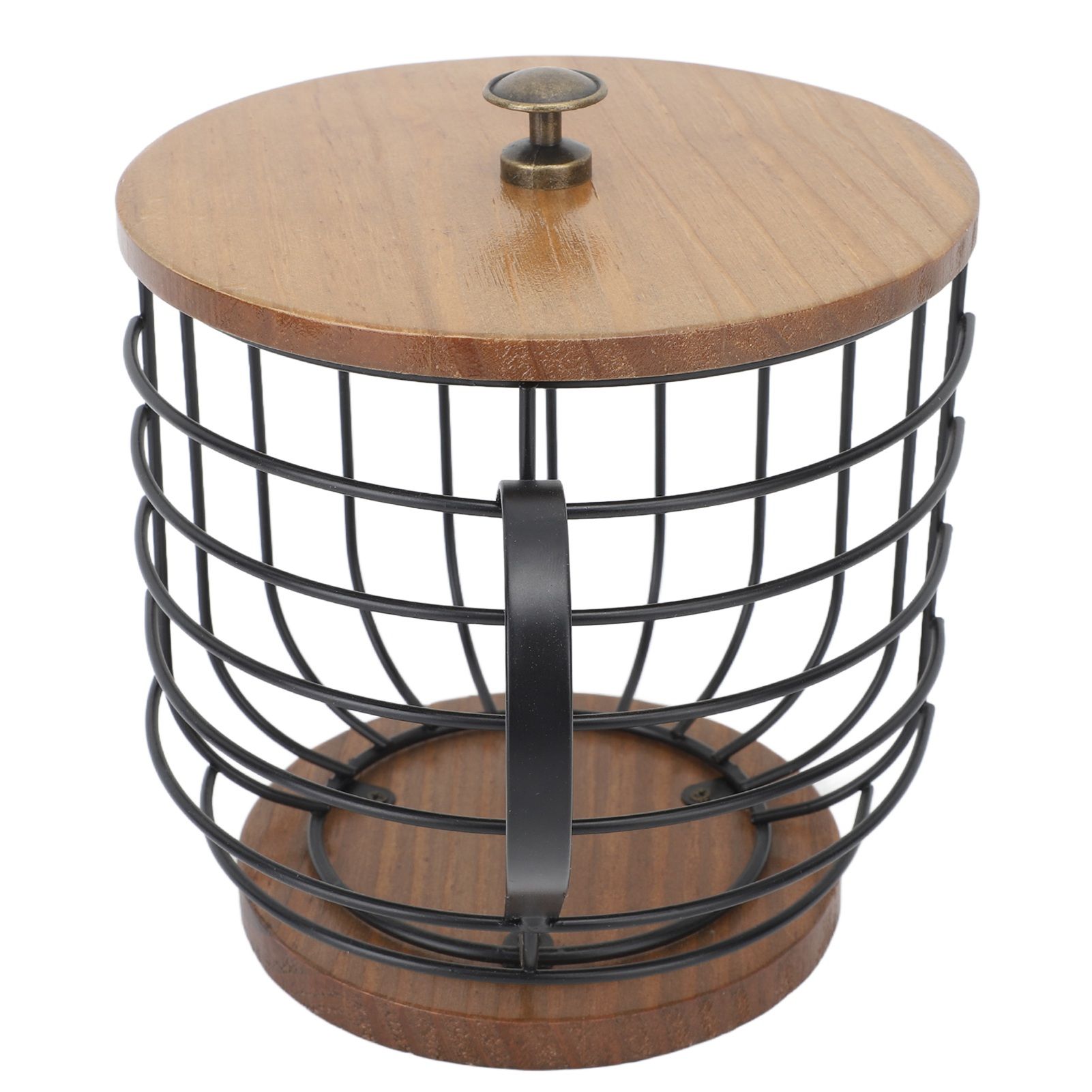 Coffee Pod Holder Iron Large Capacity Space Saving Wooden Base Coffee Pods Storage Organizer for Home Coffee Bar Black with Lid - Image 3