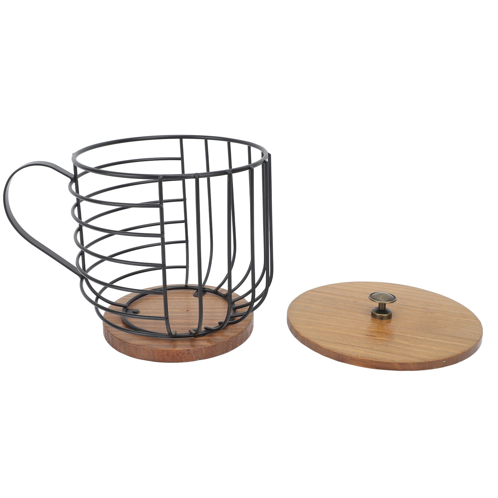 Coffee Pod Holder Iron Large Capacity Space Saving Wooden Base Coffee Pods Storage Organizer for Home Coffee Bar Black with Lid - Image 4