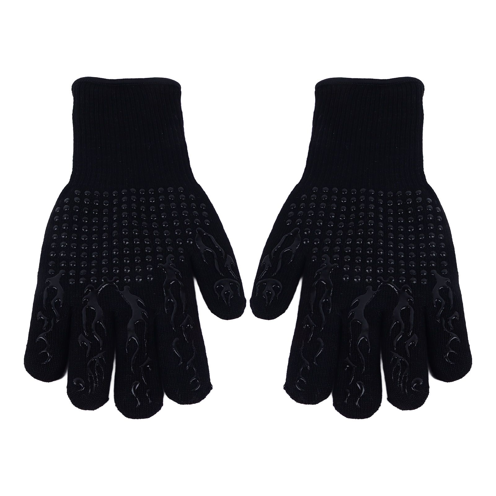 BBQ Gloves Fireproof Heat Resistant Prevent Slip Grilling Gloves for Microwave Oven Barbecue Baking Black - Image 1
