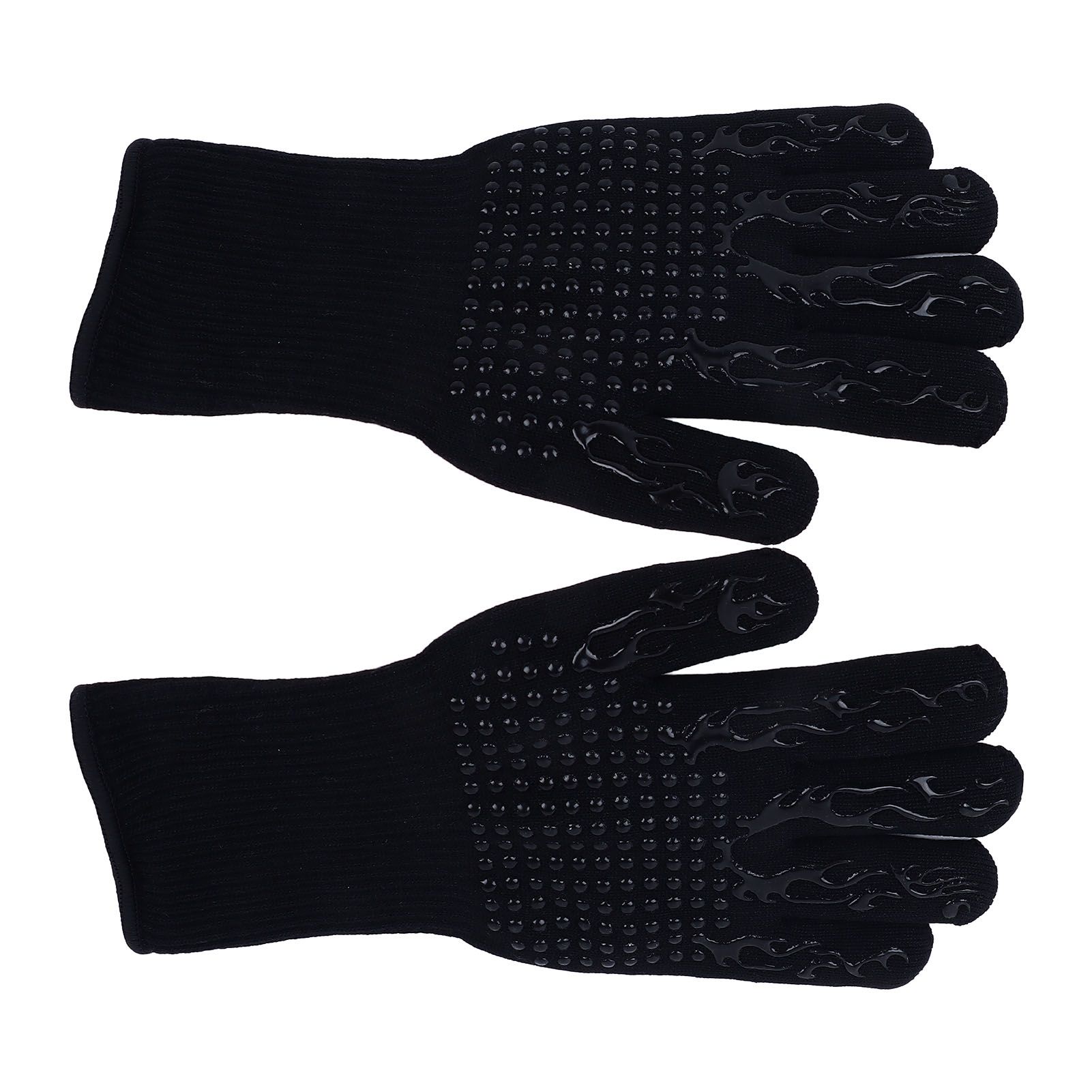 BBQ Gloves Fireproof Heat Resistant Prevent Slip Grilling Gloves for Microwave Oven Barbecue Baking Black - Image 2