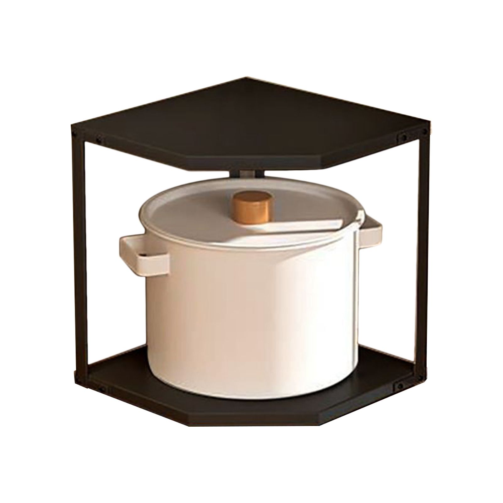Kitchen Small Corner Shelf Rack Fan Shaped Space Saving Stable Carbon Steel Cookware Stand for Pots Pans 2 Layer Black 27x27x27.6cm - Image 1