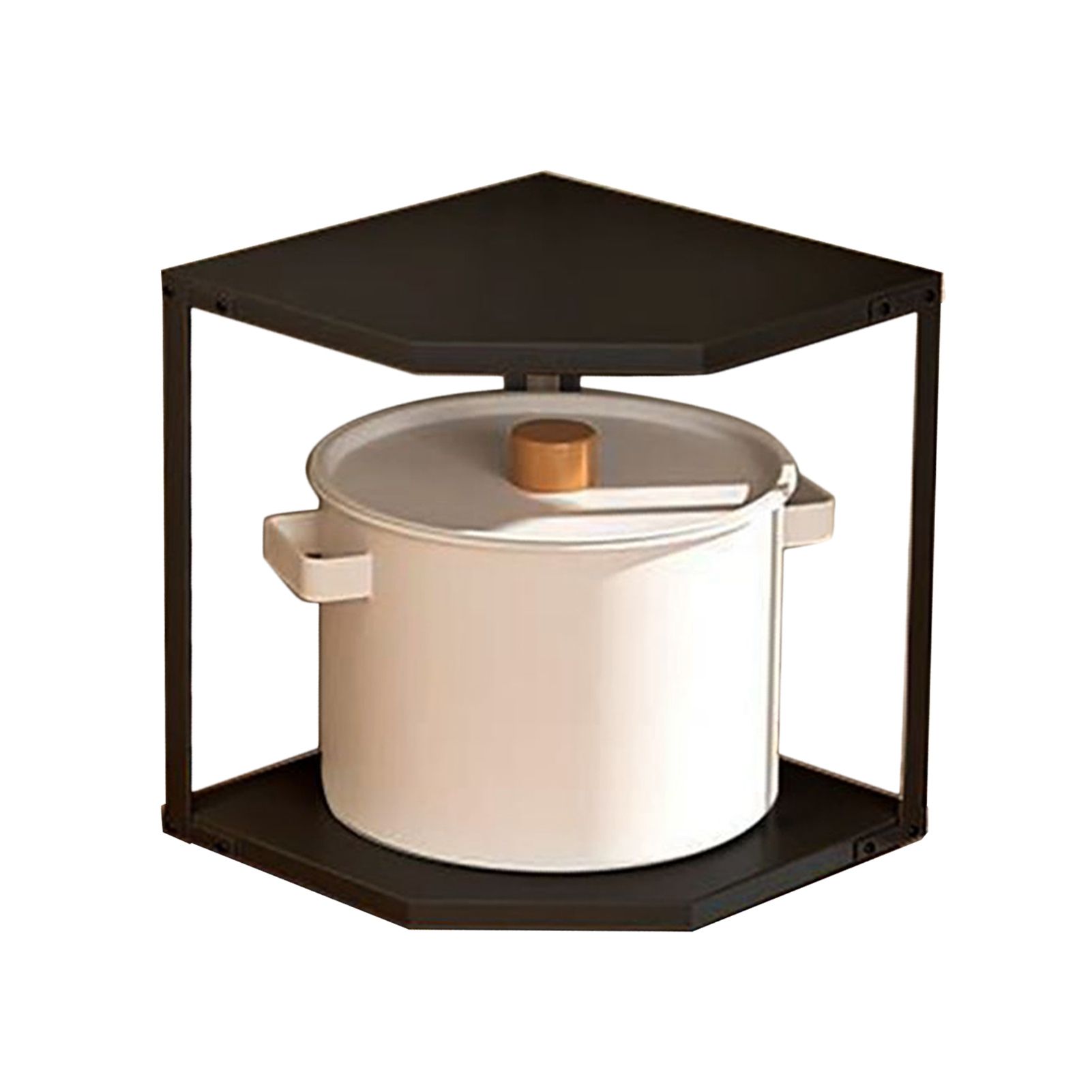 Kitchen Small Corner Shelf Rack Fan Shaped Space Saving Stable Carbon Steel Cookware Stand for Pots Pans 2 Layer Black 27x27x27.6cm - Image 2