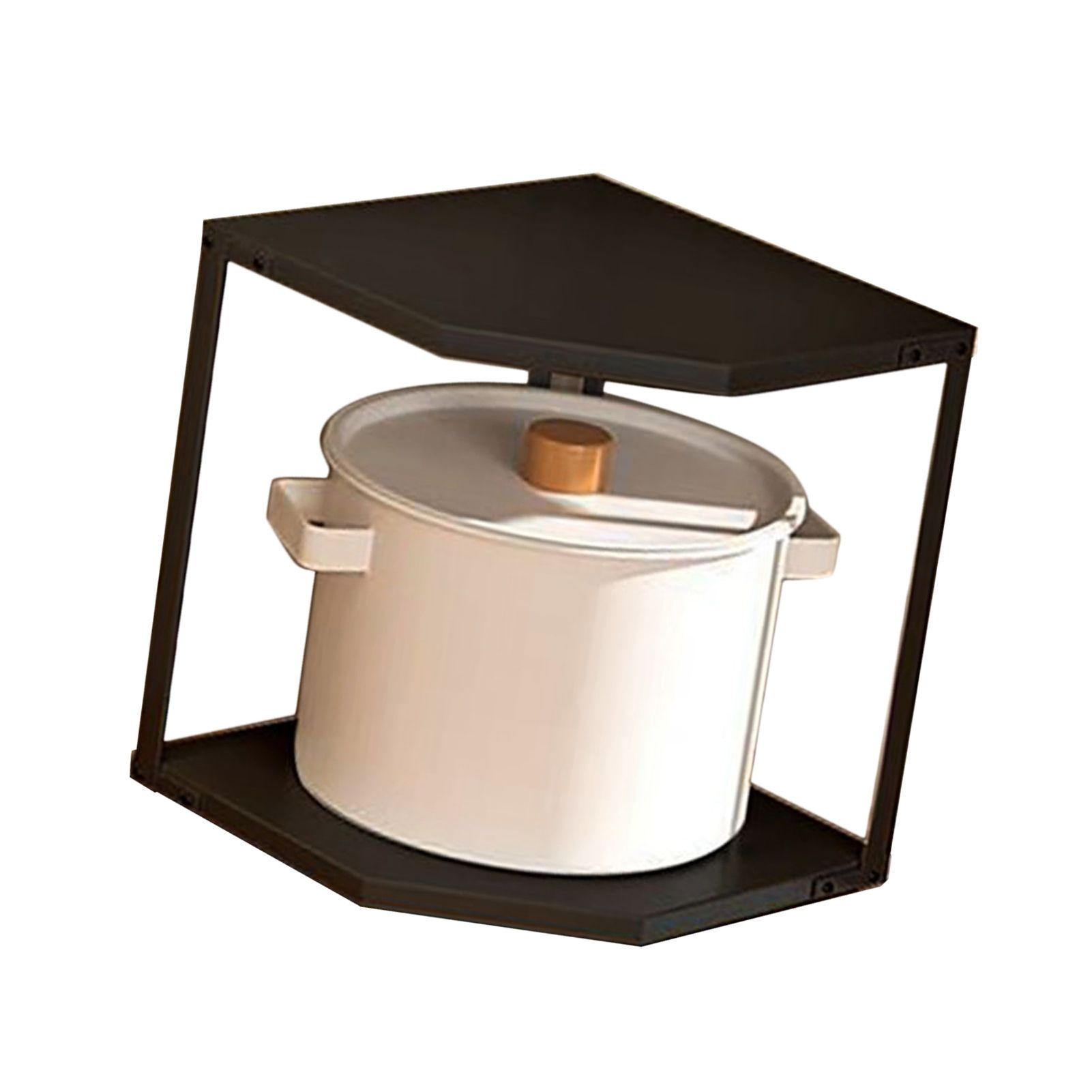 Kitchen Small Corner Shelf Rack Fan Shaped Space Saving Stable Carbon Steel Cookware Stand for Pots Pans 2 Layer Black 27x27x27.6cm - Image 3
