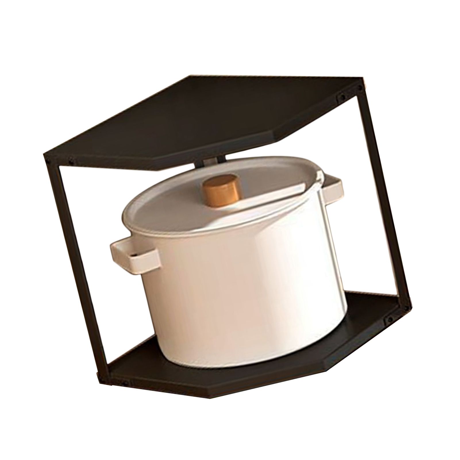 Kitchen Small Corner Shelf Rack Fan Shaped Space Saving Stable Carbon Steel Cookware Stand for Pots Pans 2 Layer Black 27x27x27.6cm - Image 5