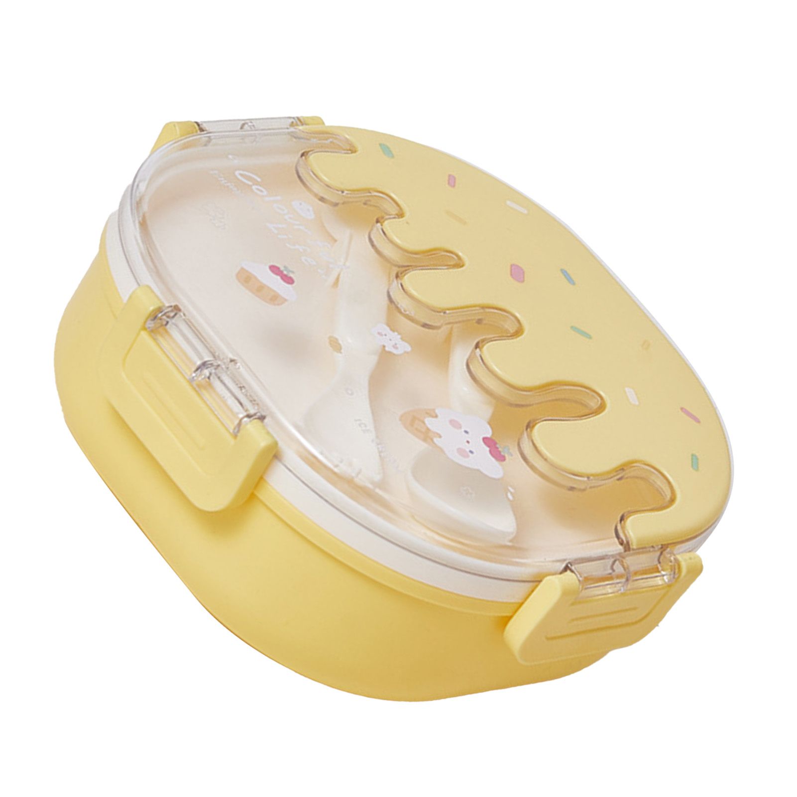 Bento Lunch Box for Kids Adults 3 Compartment Plastic Cute Ice Cream Lunch Snack Containers with Fork and Spoon for School Work Travel Yellow - Image 3