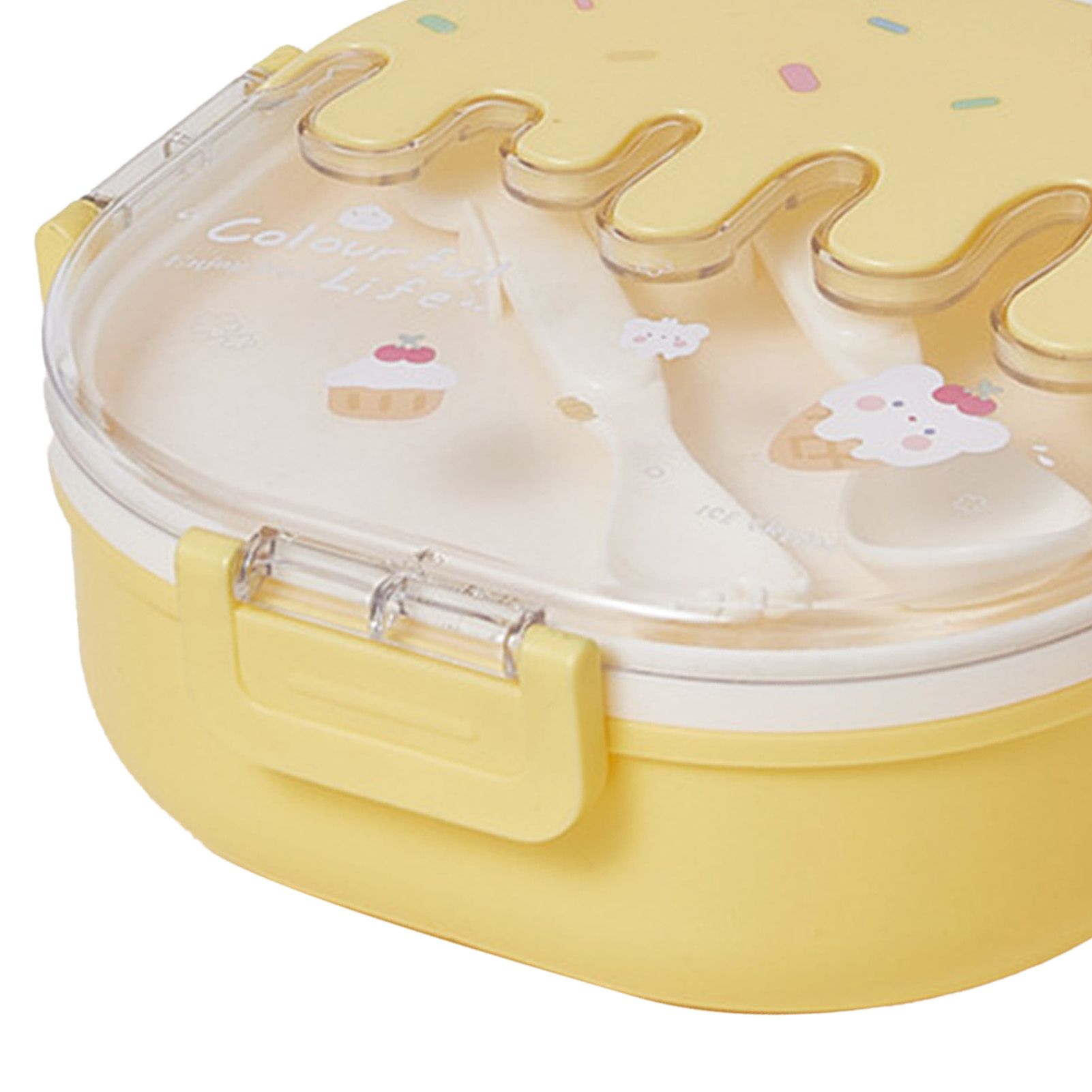 Bento Lunch Box for Kids Adults 3 Compartment Plastic Cute Ice Cream Lunch Snack Containers with Fork and Spoon for School Work Travel Yellow - Image 8