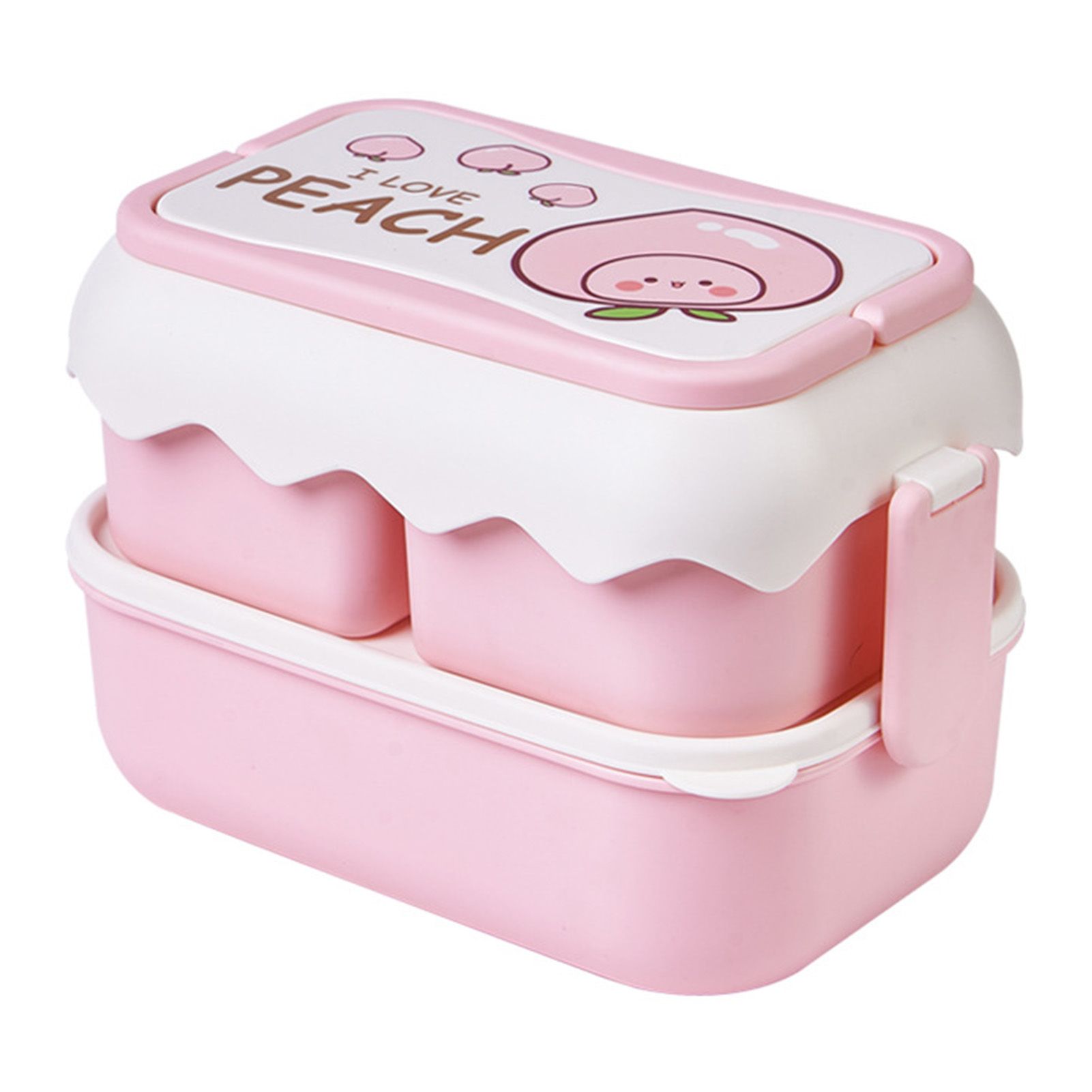 Cute Portable Students Lunch Box Microwaveable Children Cartoon Bento Box Independent Compartment Lunch Container Pink - Image 1