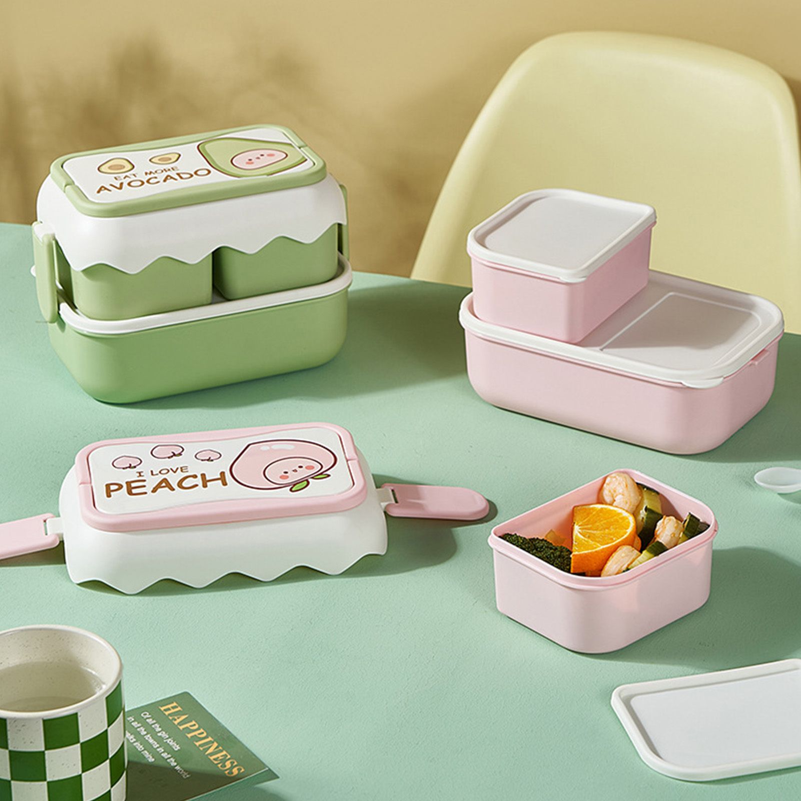 Cute Portable Students Lunch Box Microwaveable Children Cartoon Bento Box Independent Compartment Lunch Container Pink - Image 7
