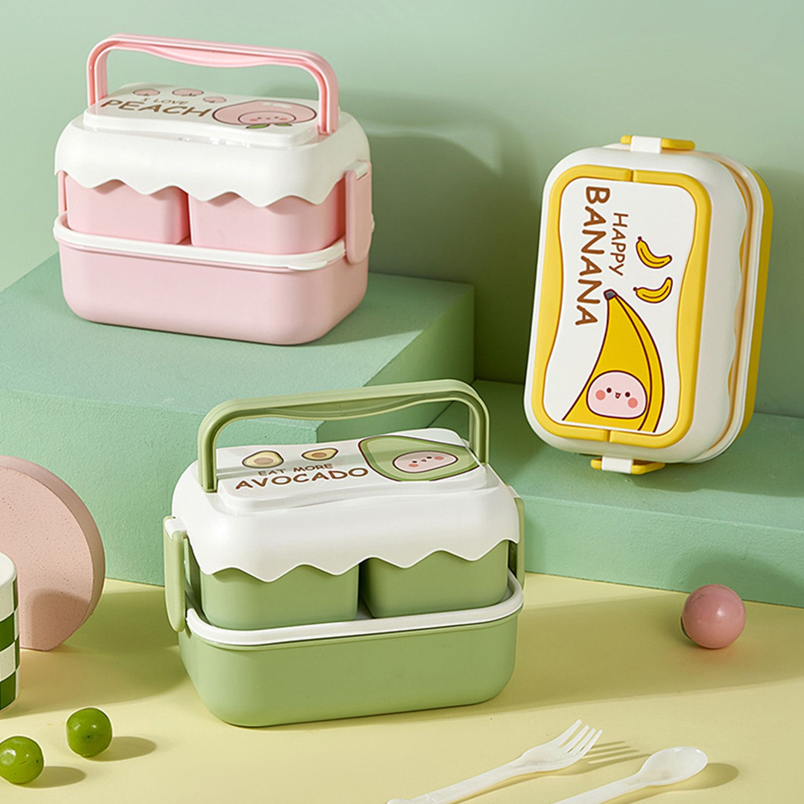 Cute Portable Students Lunch Box Microwaveable Children Cartoon Bento Box Independent Compartment Lunch Container Pink - Image 8