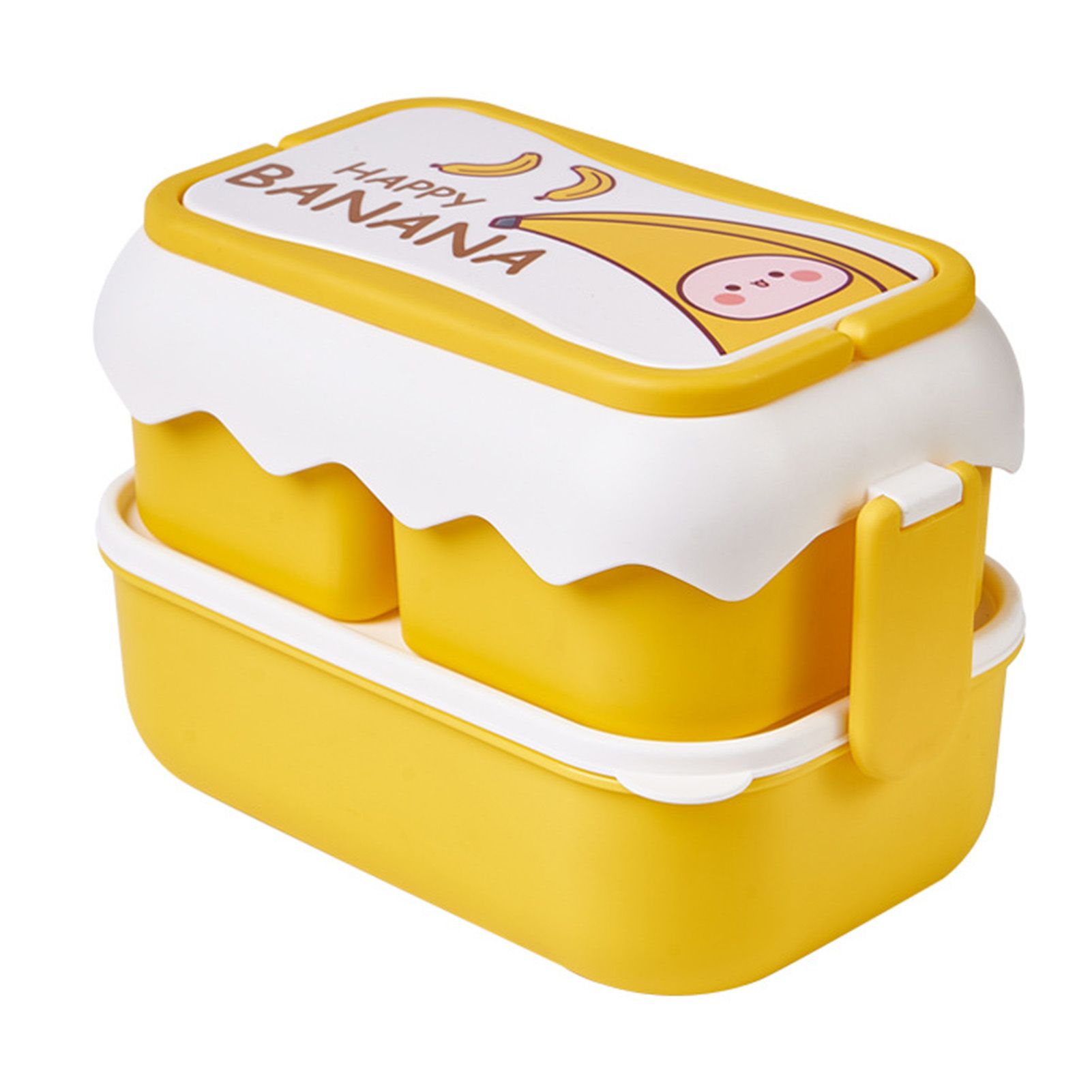 Cute Portable Students Lunch Box Microwaveable Children Cartoon Bento Box Independent Compartment Lunch Container Yellow - Image 1