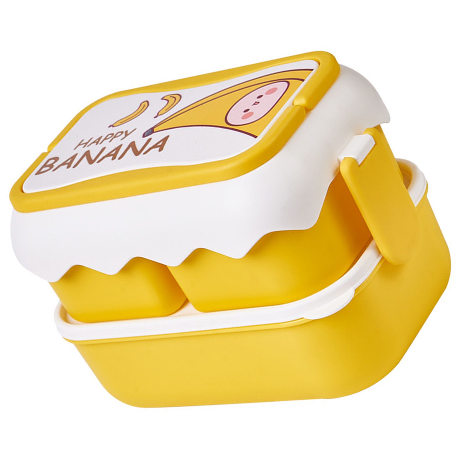 Cute Portable Students Lunch Box Microwaveable Children Cartoon Bento Box Independent Compartment Lunch Container Yellow - Image 2