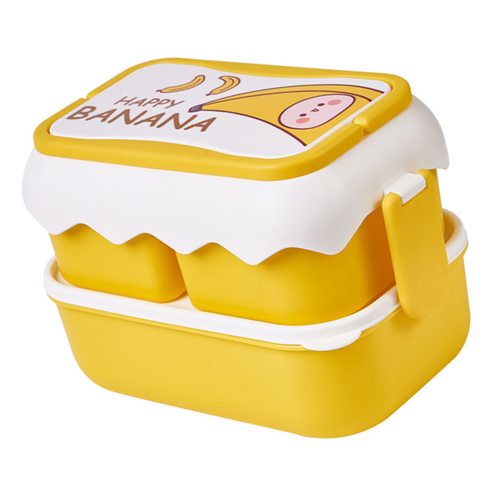 Cute Portable Students Lunch Box Microwaveable Children Cartoon Bento Box Independent Compartment Lunch Container Yellow - Image 3