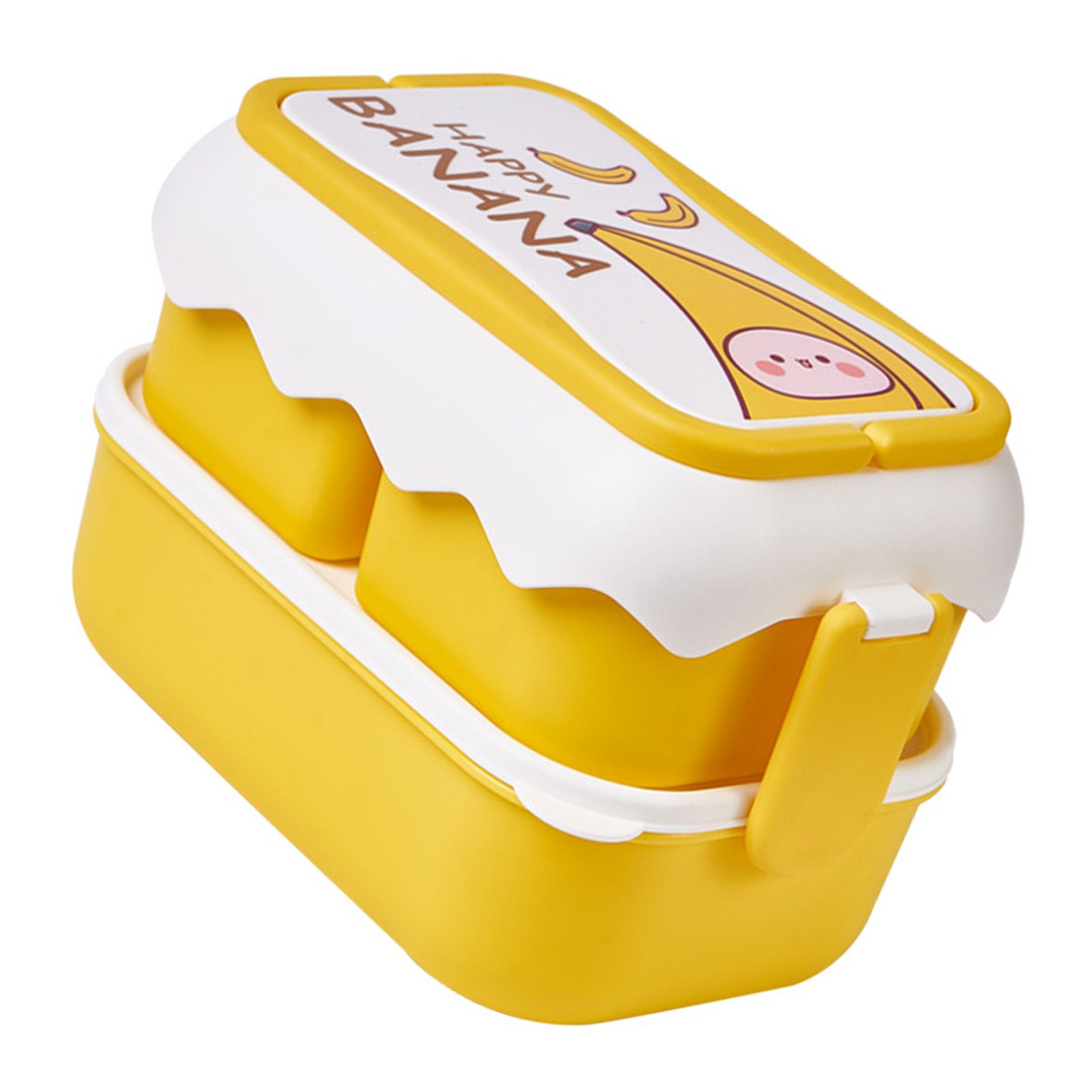 Cute Portable Students Lunch Box Microwaveable Children Cartoon Bento Box Independent Compartment Lunch Container Yellow - Image 4