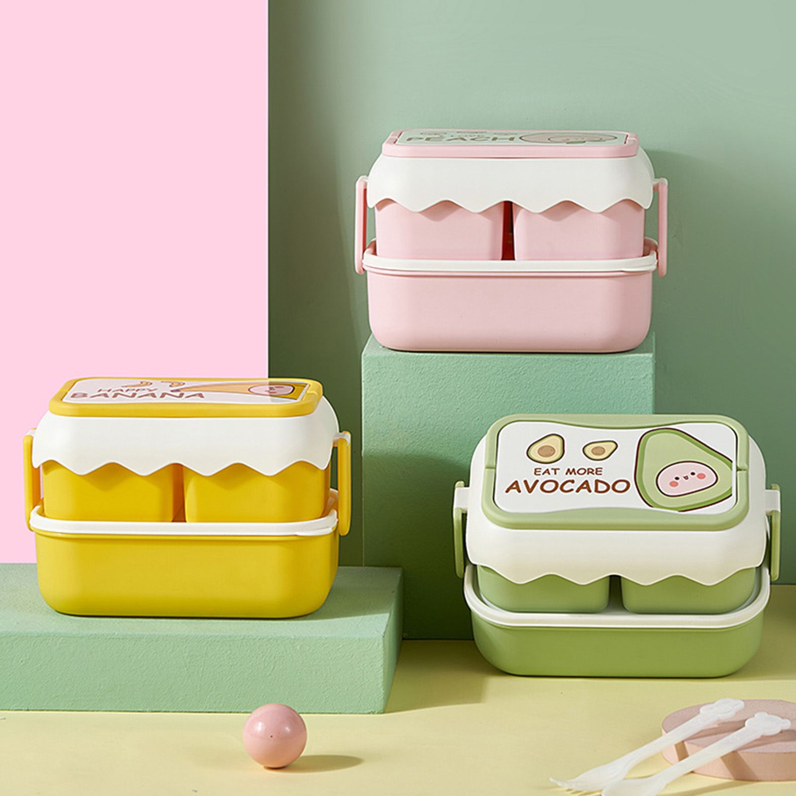 Cute Portable Students Lunch Box Microwaveable Children Cartoon Bento Box Independent Compartment Lunch Container Yellow - Image 6