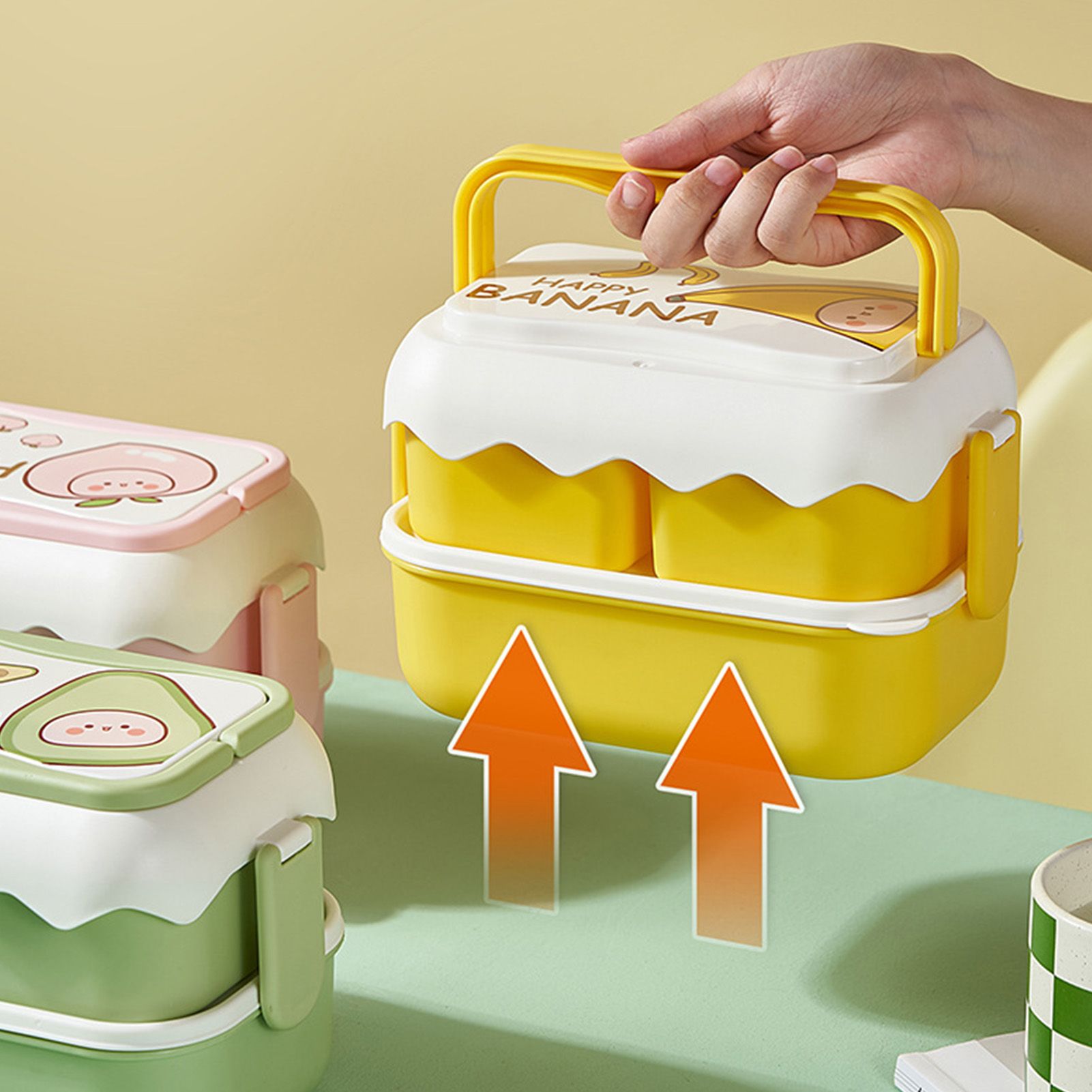 Cute Portable Students Lunch Box Microwaveable Children Cartoon Bento Box Independent Compartment Lunch Container Yellow - Image 8