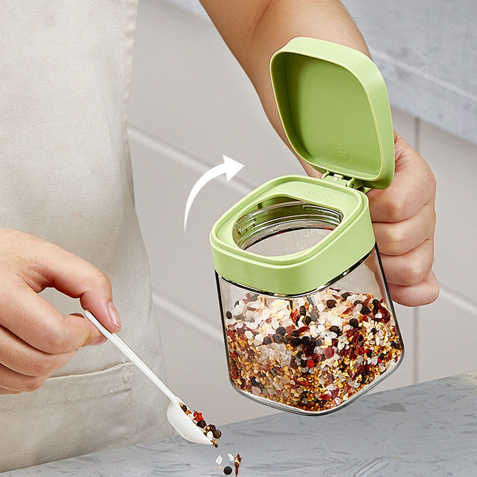 Spice Jar Glass Transparent Salt Sugar Pepper Seasoning Container Bottle for Home Kitchen Green - Image 3