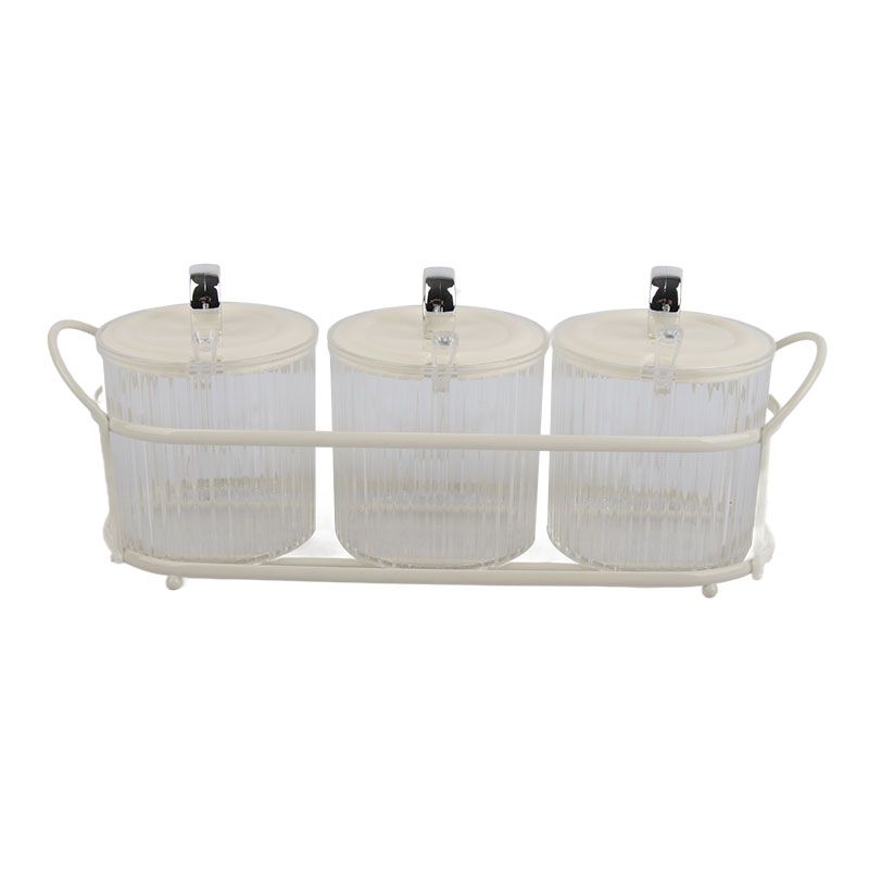 Spice Box Set Nordic Style Visual Innovative Household Movable Kitchen Spice Pot with Iron Rack and Spoon 3PCS Set - Image 1