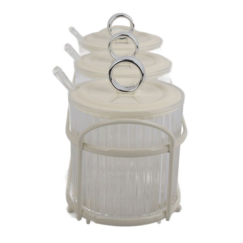 Spice Box Set Nordic Style Visual Innovative Household Movable Kitchen Spice Pot with Iron Rack and Spoon 3PCS Set - Image 3