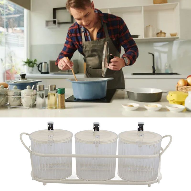 Spice Box Set Nordic Style Visual Innovative Household Movable Kitchen Spice Pot with Iron Rack and Spoon 3PCS Set - Image 6