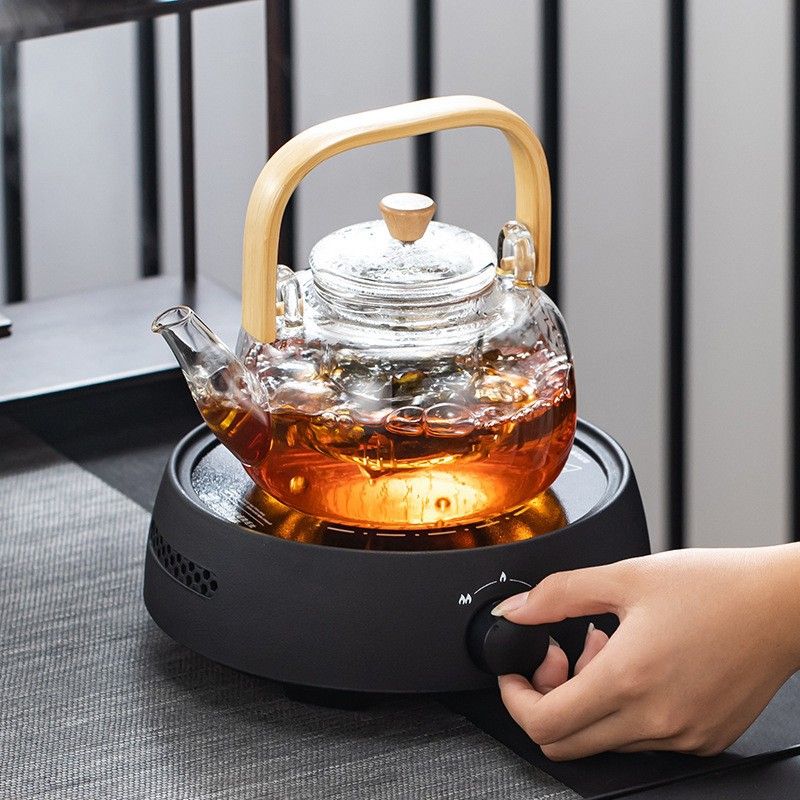 Household Teapot 1000ml Large Capacity Multifunctional Borosilicate Teapot with Bamboo Handle - Image 5