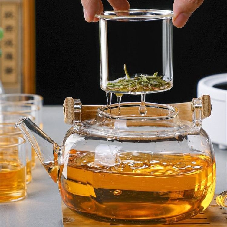 Household Teapot 1000ml Large Capacity Multifunctional Borosilicate Teapot with Bamboo Handle - Image 6