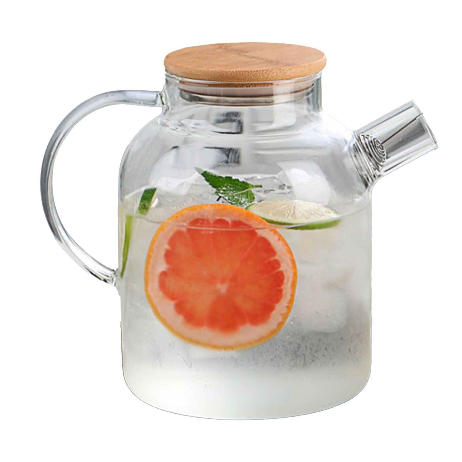 Water Pitcher 1800ml Glass Fridge Jug with Filter Whisk Wood Lid Heat Resistant Beverage Serveware for Drinks Tea Coffee - Image 1