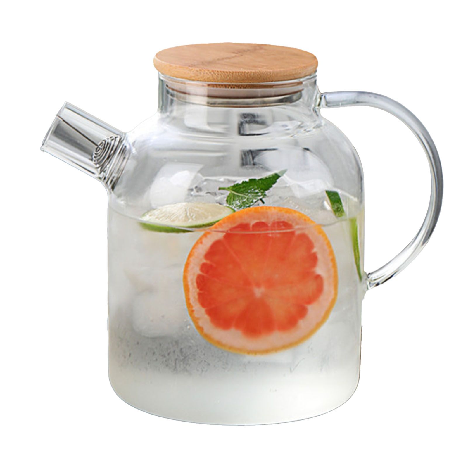 Water Pitcher 1800ml Glass Fridge Jug with Filter Whisk Wood Lid Heat Resistant Beverage Serveware for Drinks Tea Coffee - Image 2