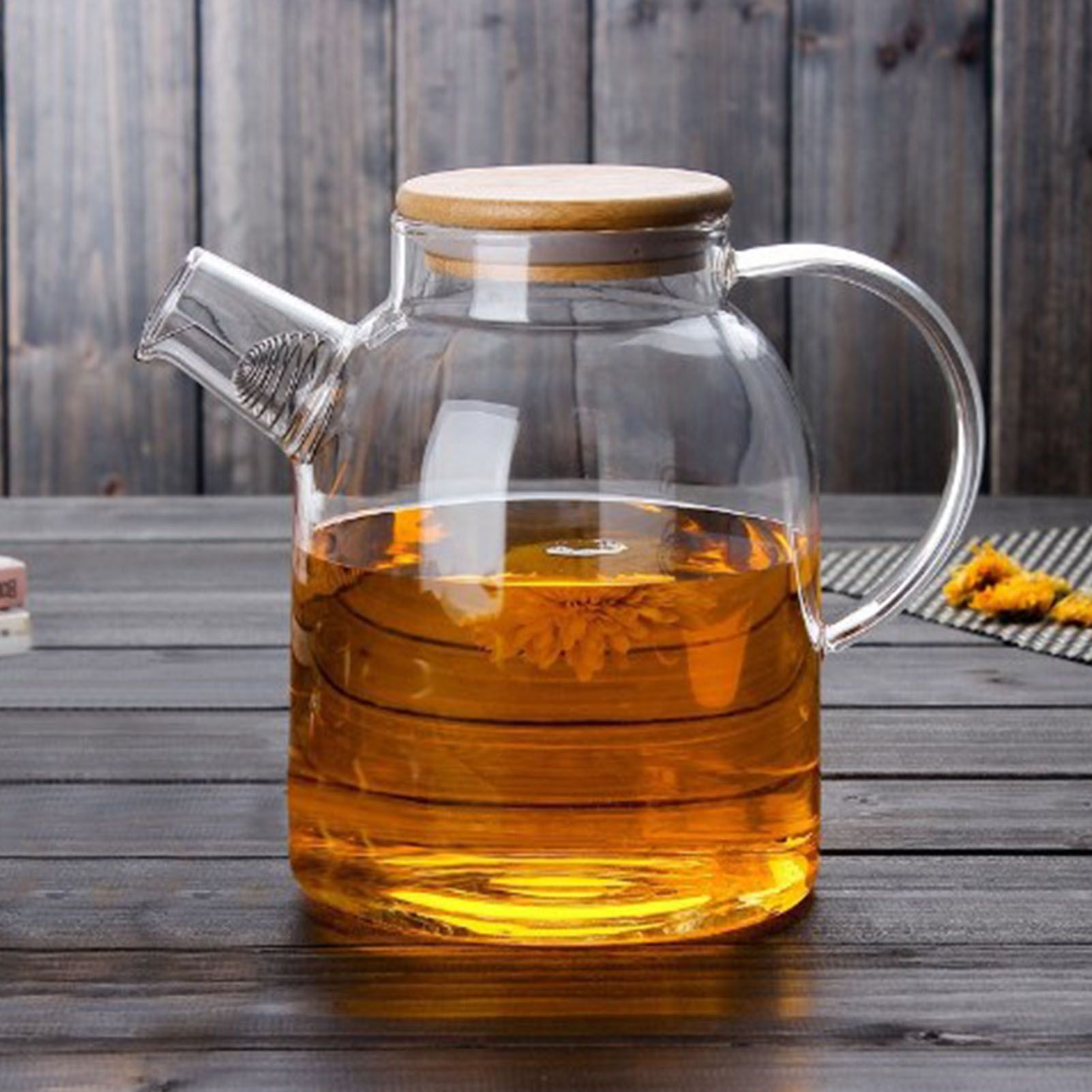 Water Pitcher 1800ml Glass Fridge Jug with Filter Whisk Wood Lid Heat Resistant Beverage Serveware for Drinks Tea Coffee - Image 4