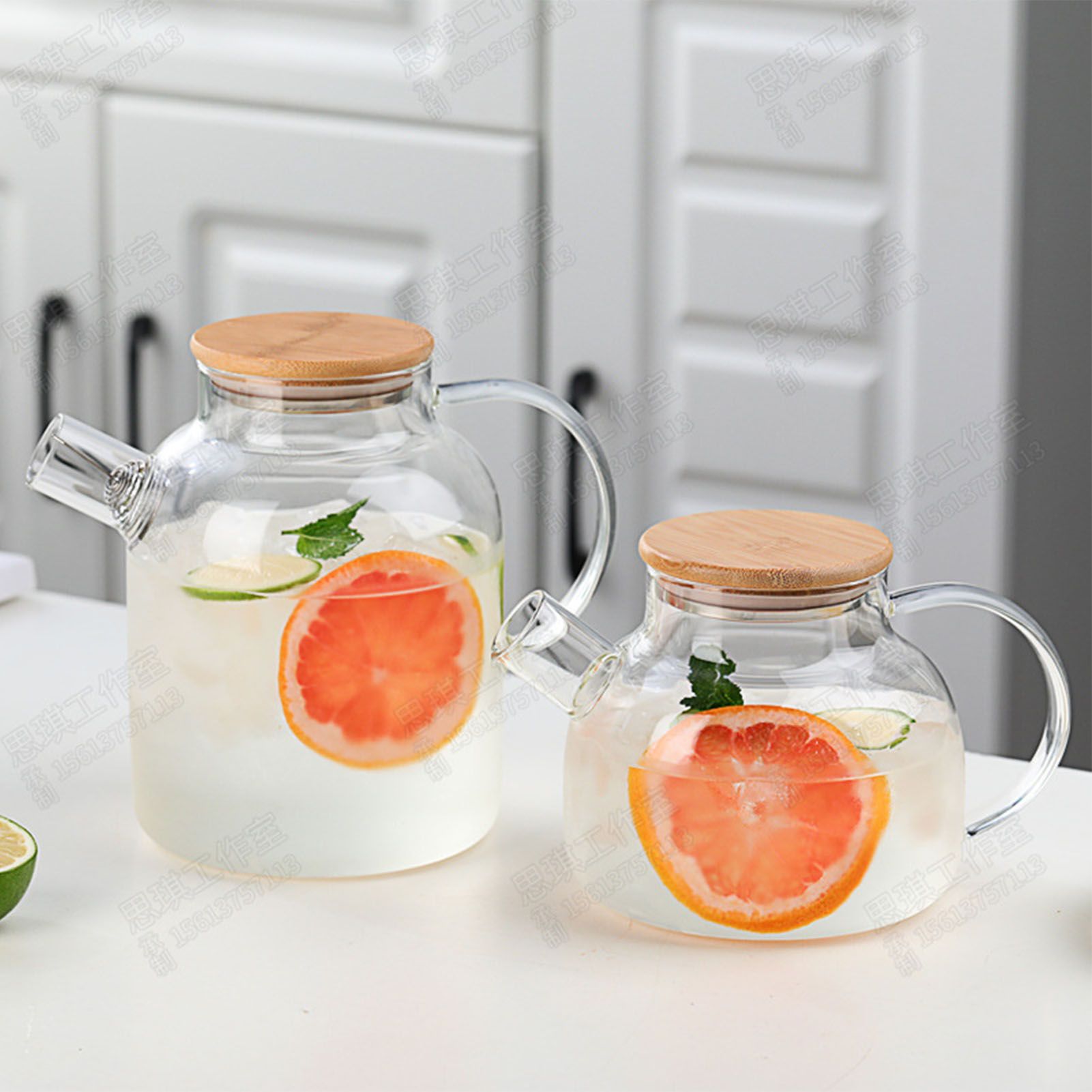 Water Pitcher 1800ml Glass Fridge Jug with Filter Whisk Wood Lid Heat Resistant Beverage Serveware for Drinks Tea Coffee - Image 8