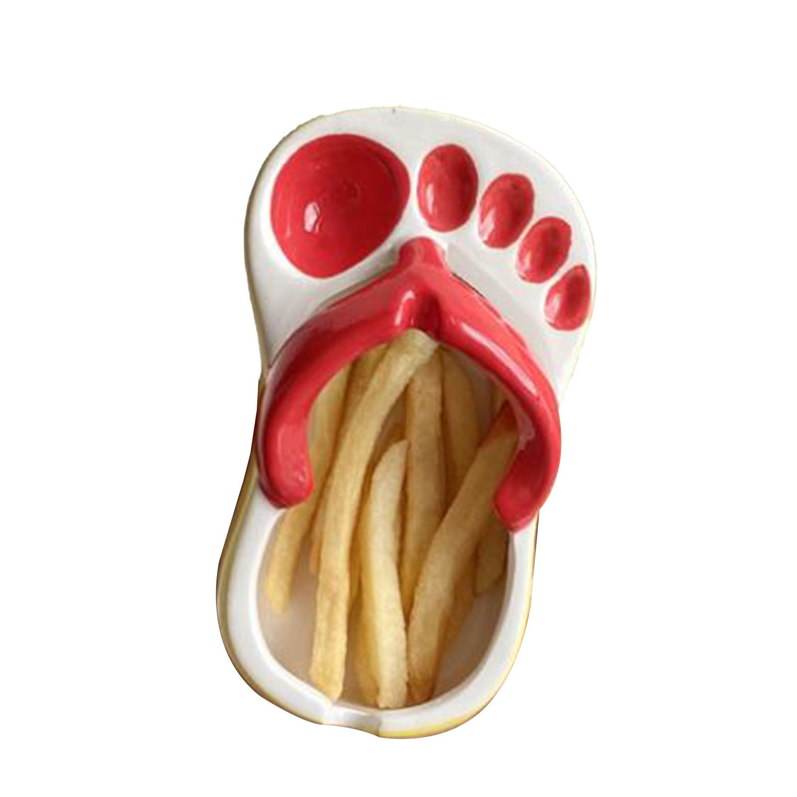 Ceramic French Fries Dish Cute Flip Flops French Fries Plate Cute Ceramic Bowl Flip Flops Shaped Snack Chip Soy Sauce Serving Dish Bowl Plate Red - Image 1
