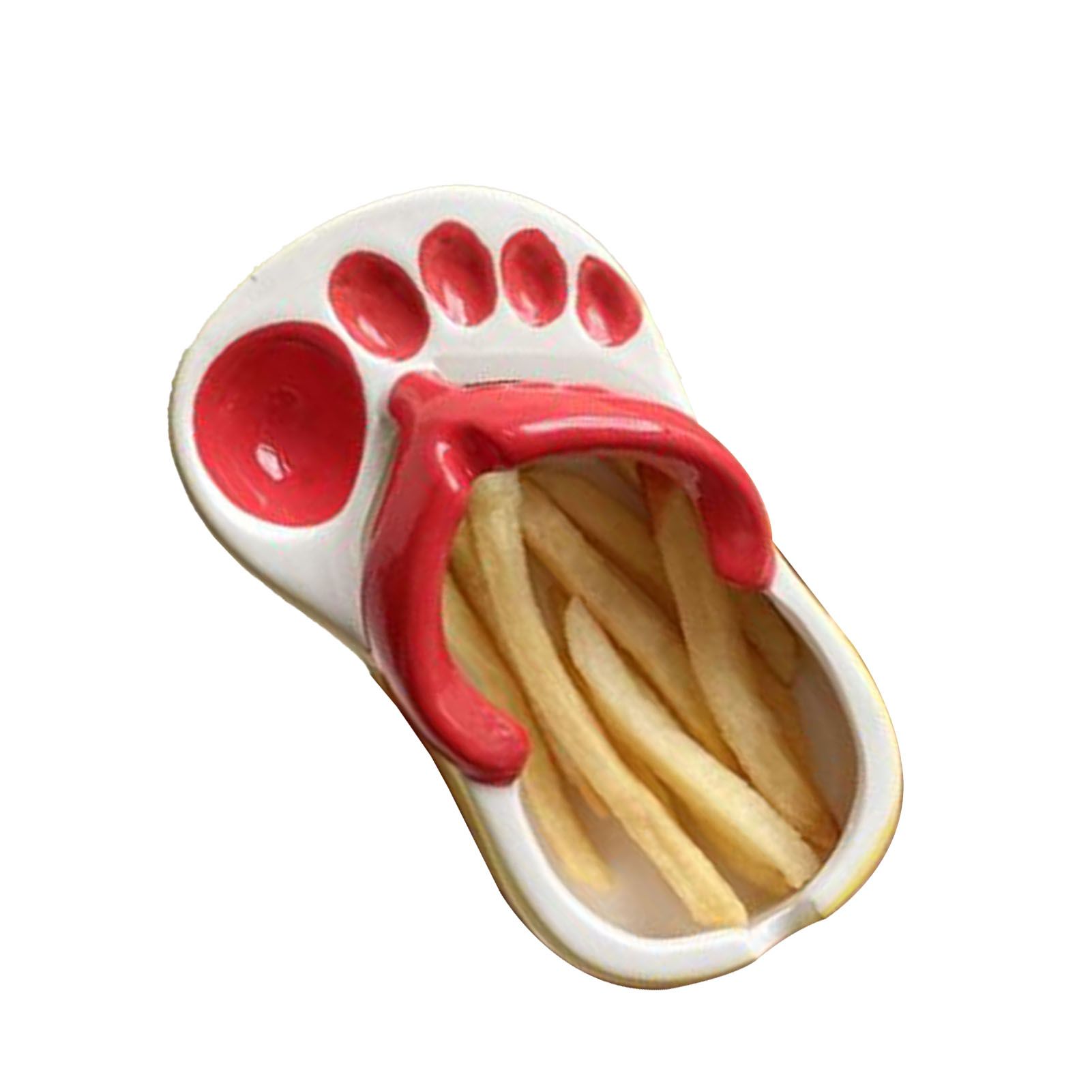 Ceramic French Fries Dish Cute Flip Flops French Fries Plate Cute Ceramic Bowl Flip Flops Shaped Snack Chip Soy Sauce Serving Dish Bowl Plate Red - Image 2