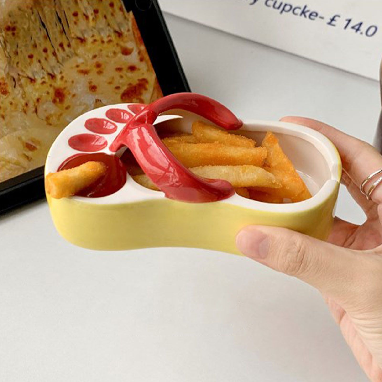 Ceramic French Fries Dish Cute Flip Flops French Fries Plate Cute Ceramic Bowl Flip Flops Shaped Snack Chip Soy Sauce Serving Dish Bowl Plate Red - Image 5