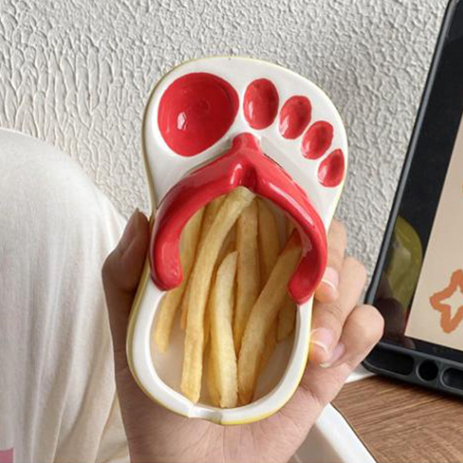 Ceramic French Fries Dish Cute Flip Flops French Fries Plate Cute Ceramic Bowl Flip Flops Shaped Snack Chip Soy Sauce Serving Dish Bowl Plate Red - Image 6