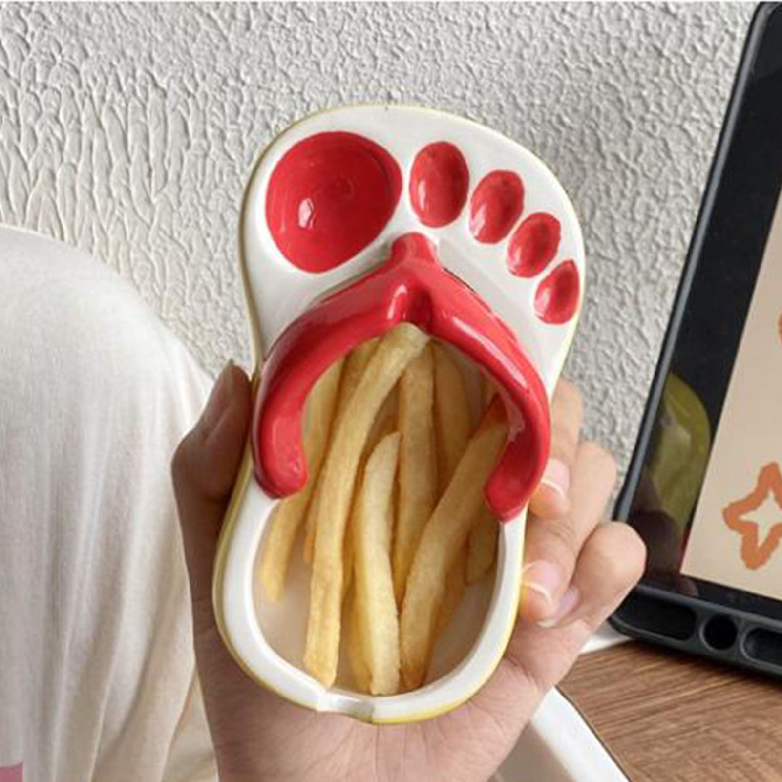 Ceramic French Fries Dish Cute Flip Flops French Fries Plate Cute Ceramic Bowl Flip Flops Shaped Snack Chip Soy Sauce Serving Dish Bowl Plate Red - Image 7