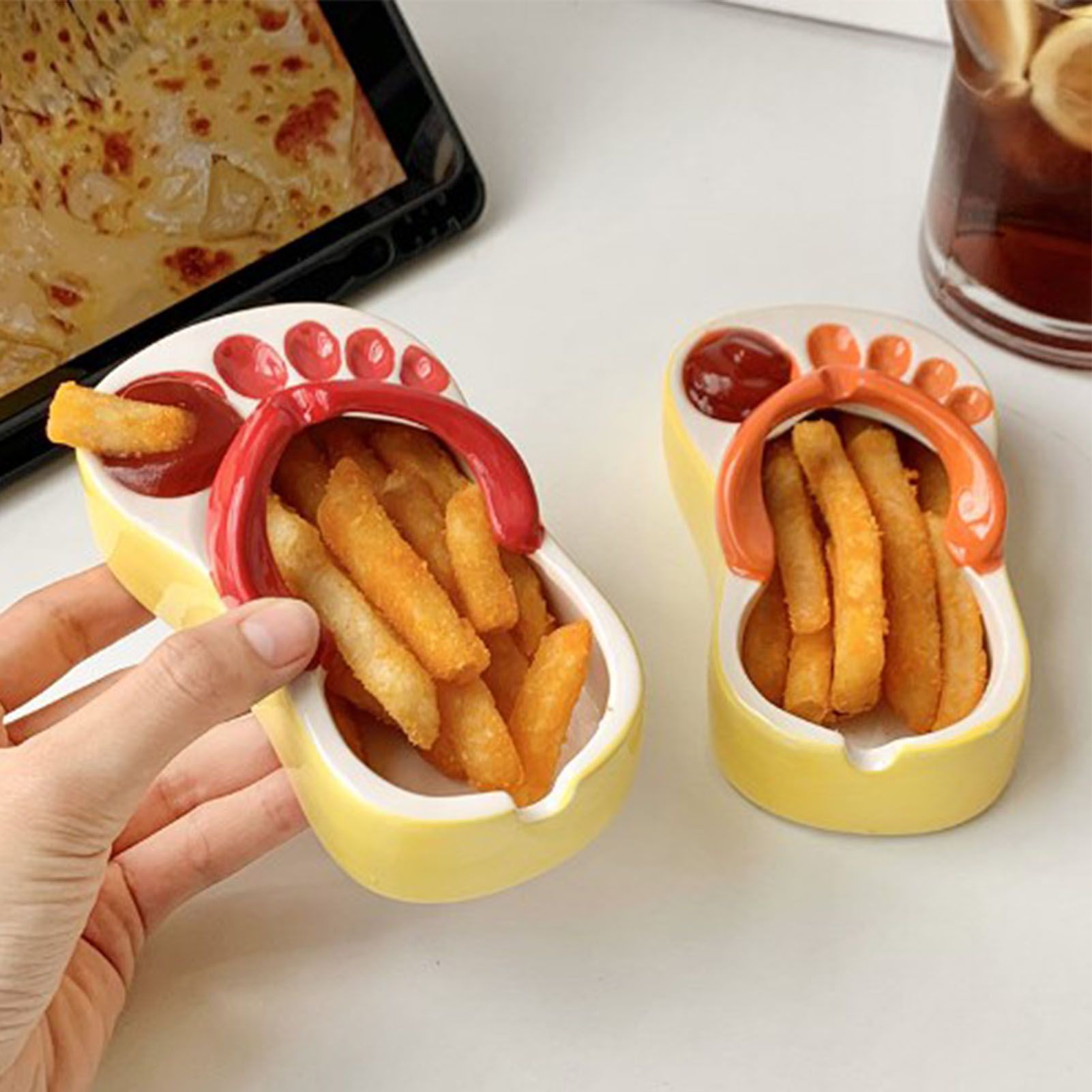 Ceramic French Fries Dish Cute Flip Flops French Fries Plate Cute Ceramic Bowl Flip Flops Shaped Snack Chip Soy Sauce Serving Dish Bowl Plate Red - Image 8