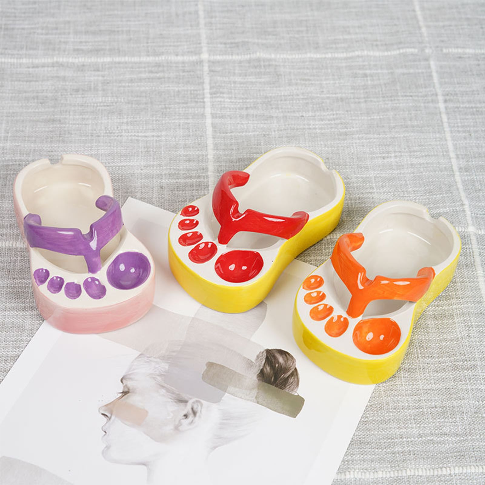 Ceramic French Fries Dish Cute Flip Flops French Fries Plate Cute Ceramic Bowl Flip Flops Shaped Snack Chip Soy Sauce Serving Dish Bowl Plate Purple - Image 6