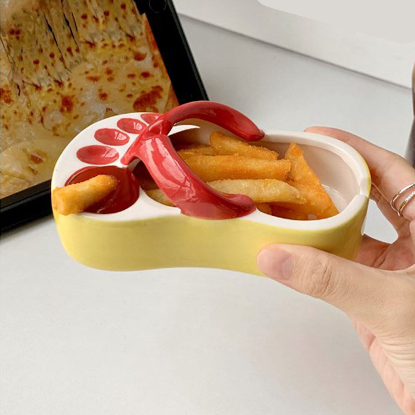 Ceramic French Fries Dish Cute Flip Flops French Fries Plate Cute Ceramic Bowl Flip Flops Shaped Snack Chip Soy Sauce Serving Dish Bowl Plate Purple - Image 8