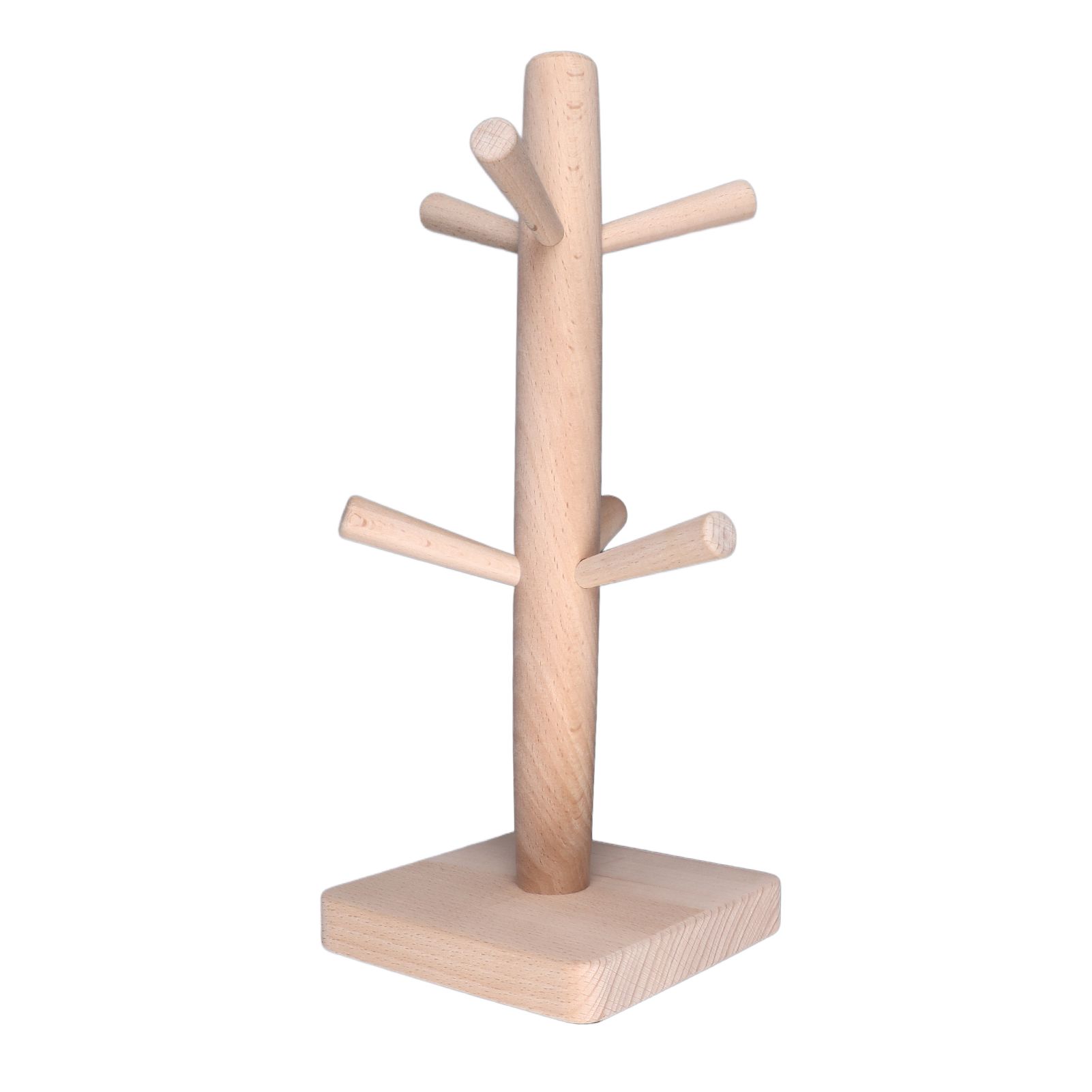 Mug Holder Tree Wood Hanger Stand with 6 Hooks Weighted Base Anti Slip Coffee Mug Rack for Kitchen Counter Cabinet - Image 2