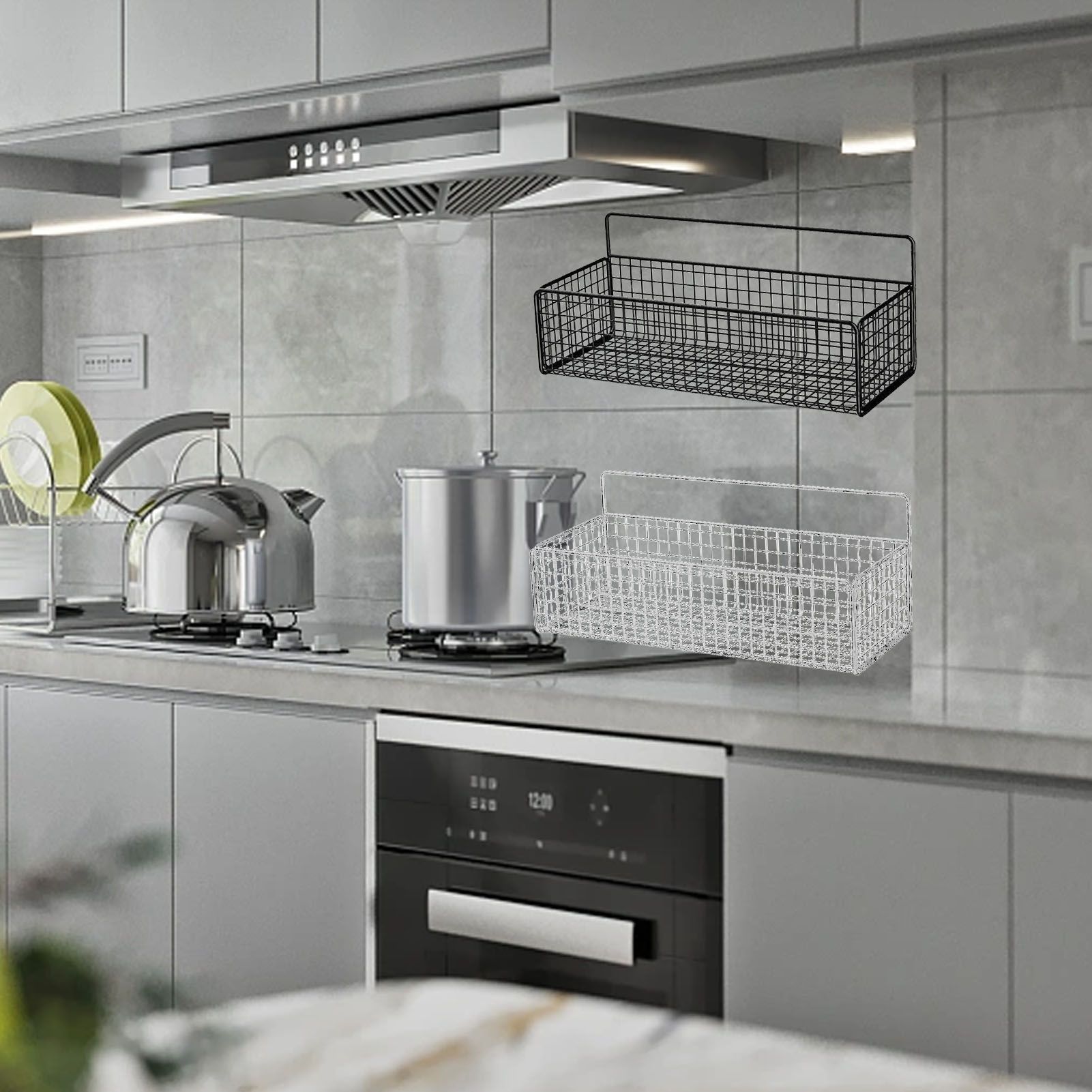 Kitchen Hanging Storage Rack Wall Mounted Storage Basket Punch Free Hanging Wall Organizer Baskets for Dormitory Bedroom White - Image 5