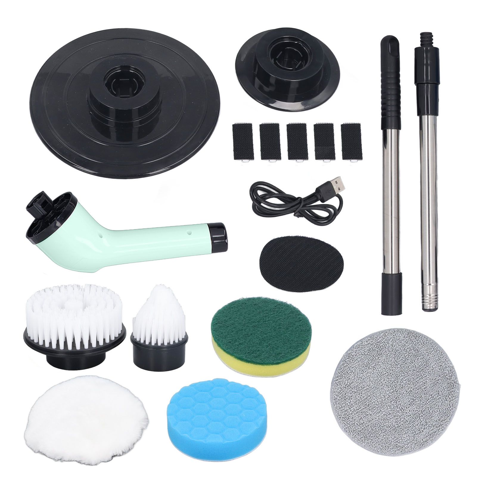 Electric Handheld Brush Adjustable Extension Handle Powerful Highly Efficient Labor Saving Electric Spin Scrubber for Bathroom Kitchen 6 Heads Green - Image 1