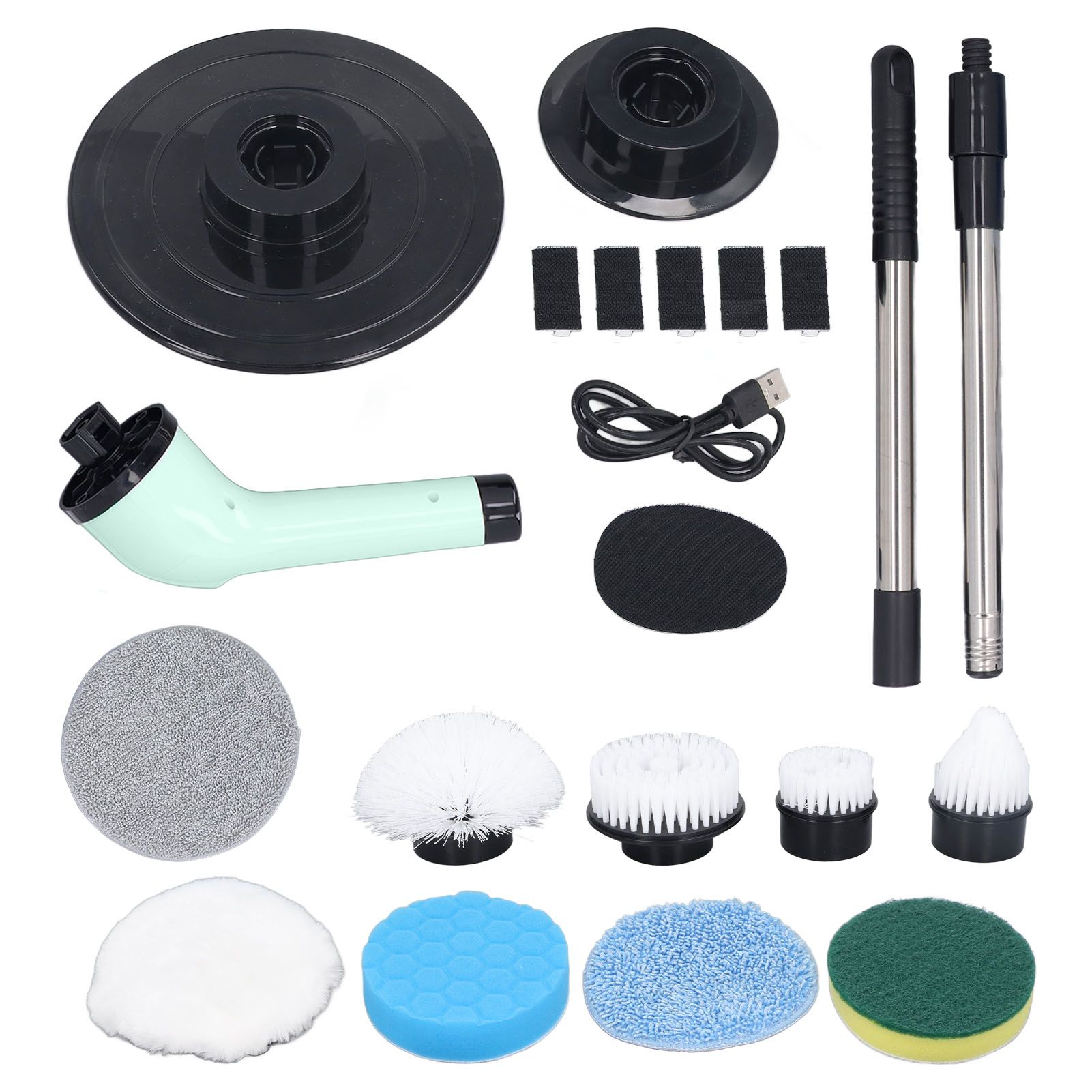 Electric Handheld Brush Adjustable Extension Handle Powerful Highly Efficient Labor Saving Electric Spin Scrubber for Bathroom Kitchen 9 Heads Green - Image 1