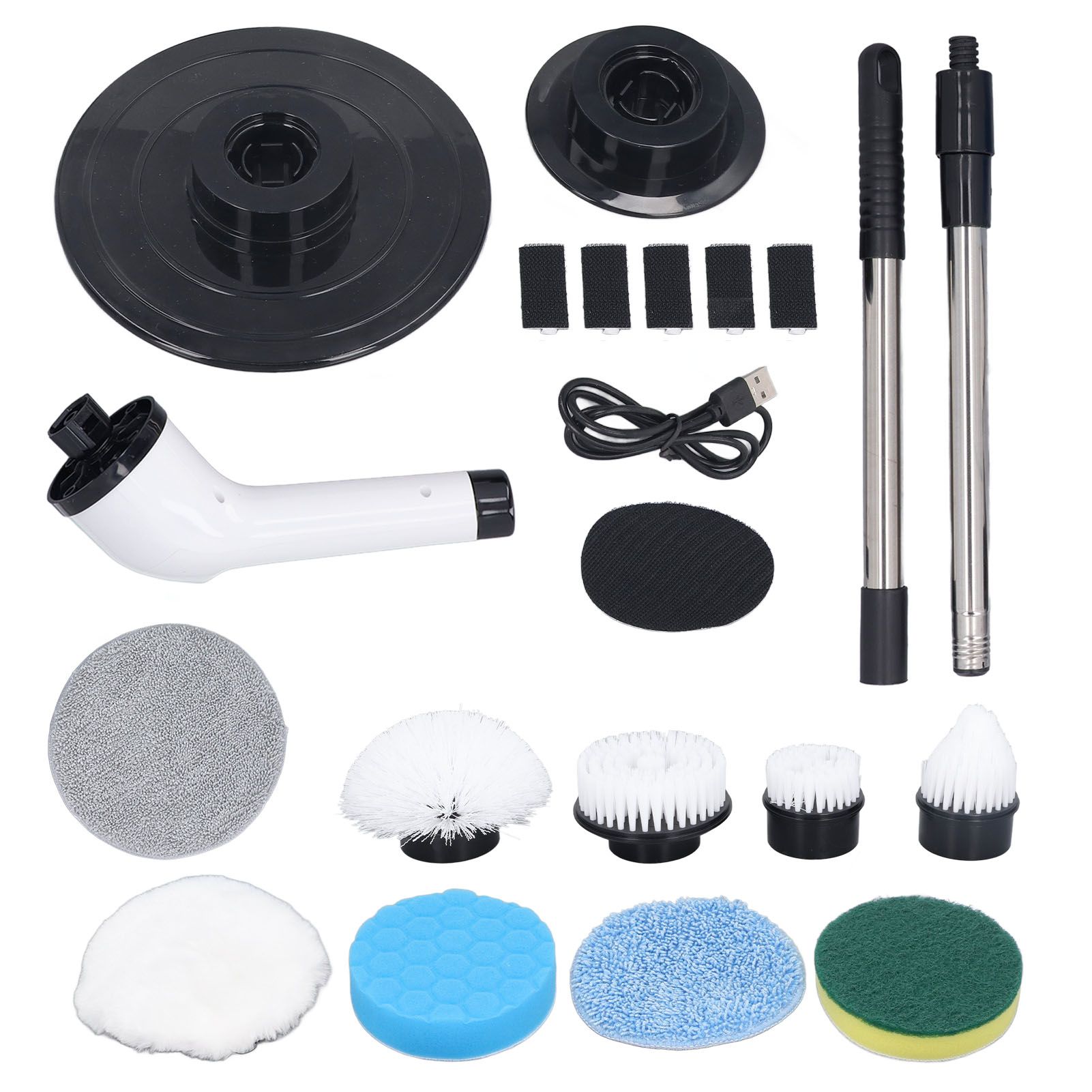 Electric Handheld Brush Adjustable Extension Handle Powerful Highly Efficient Labor Saving Electric Spin Scrubber for Bathroom Kitchen 9 Heads White - Image 1