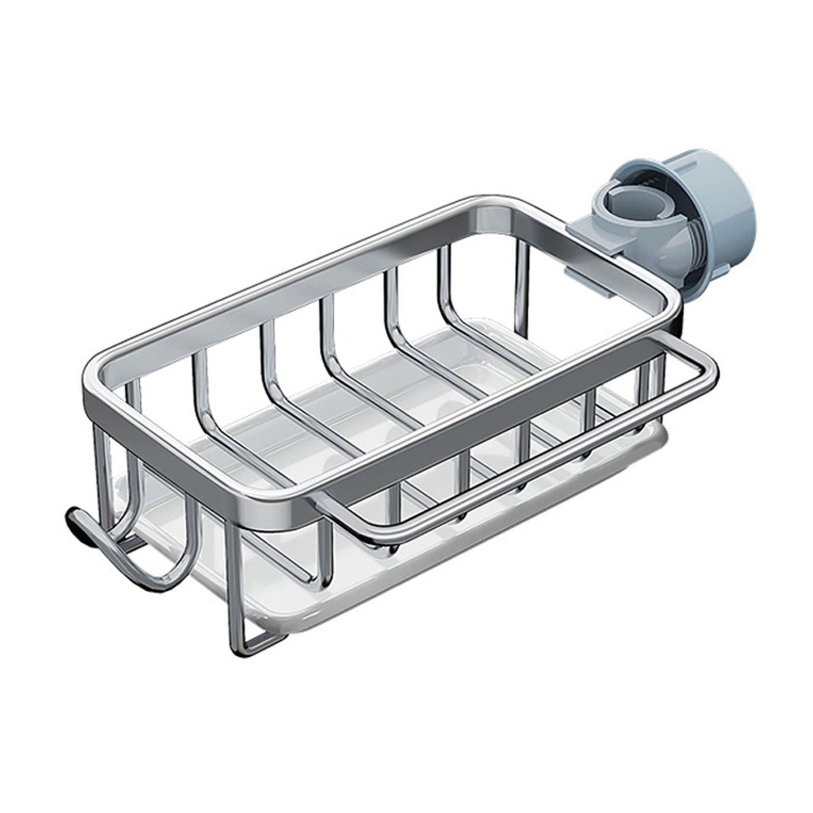 Kitchen Faucet Organizer Multifunctional Rustproof Sponge Dish Soap Brush Sink Caddy Holder with Drip Tray Silver - Image 1