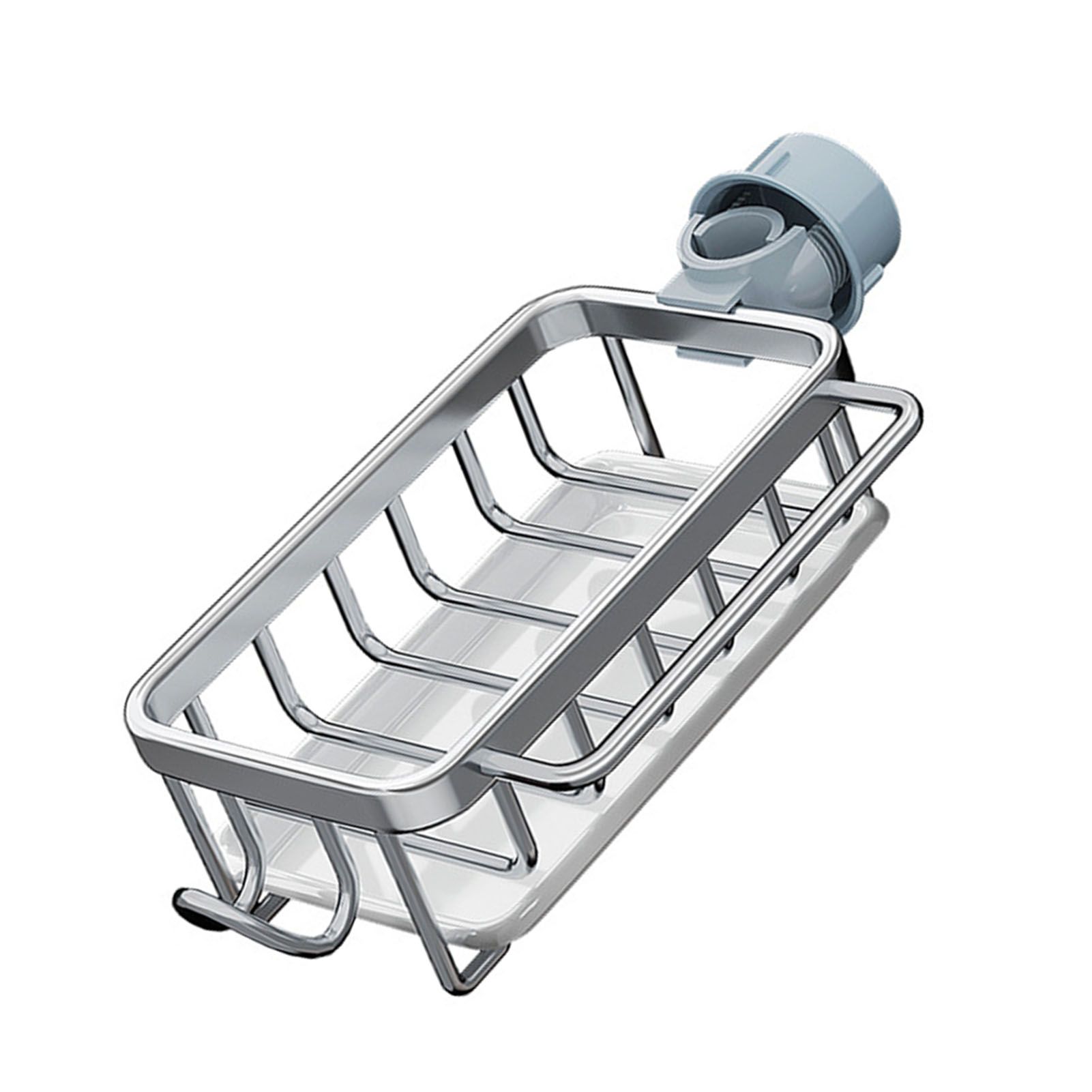 Kitchen Faucet Organizer Multifunctional Rustproof Sponge Dish Soap Brush Sink Caddy Holder with Drip Tray Silver - Image 2
