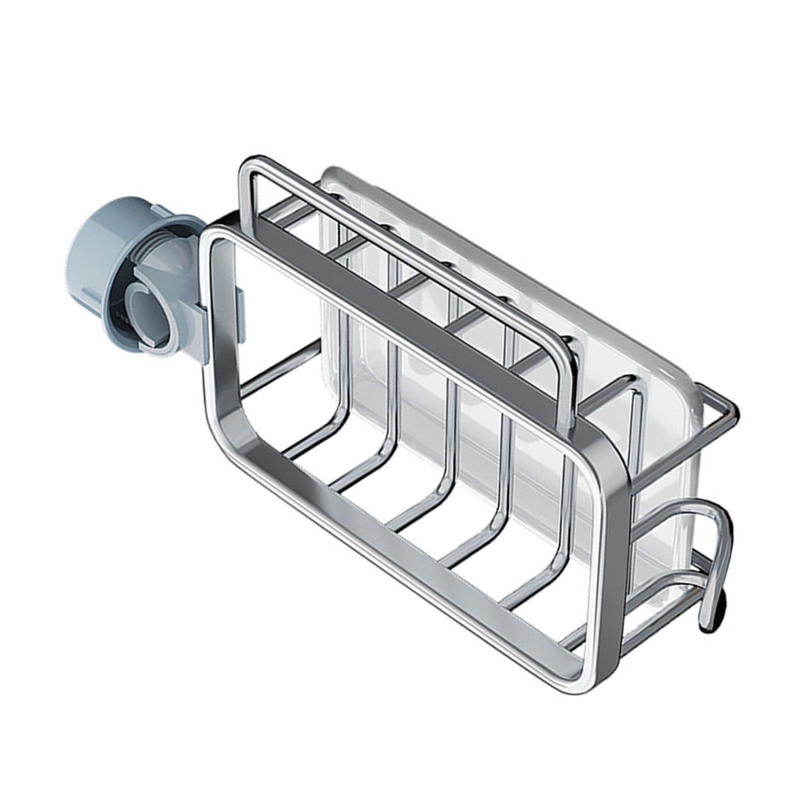 Kitchen Faucet Organizer Multifunctional Rustproof Sponge Dish Soap Brush Sink Caddy Holder with Drip Tray Silver - Image 3