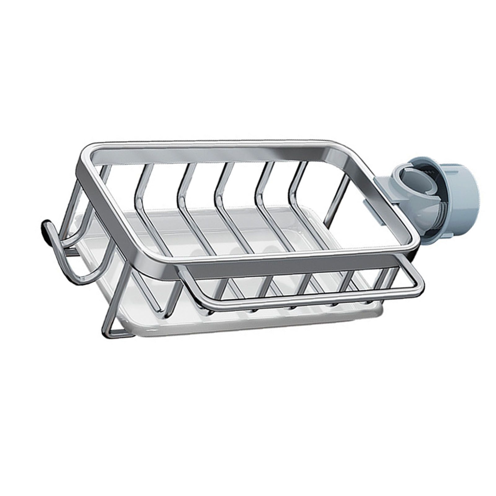 Kitchen Faucet Organizer Multifunctional Rustproof Sponge Dish Soap Brush Sink Caddy Holder with Drip Tray Silver - Image 4