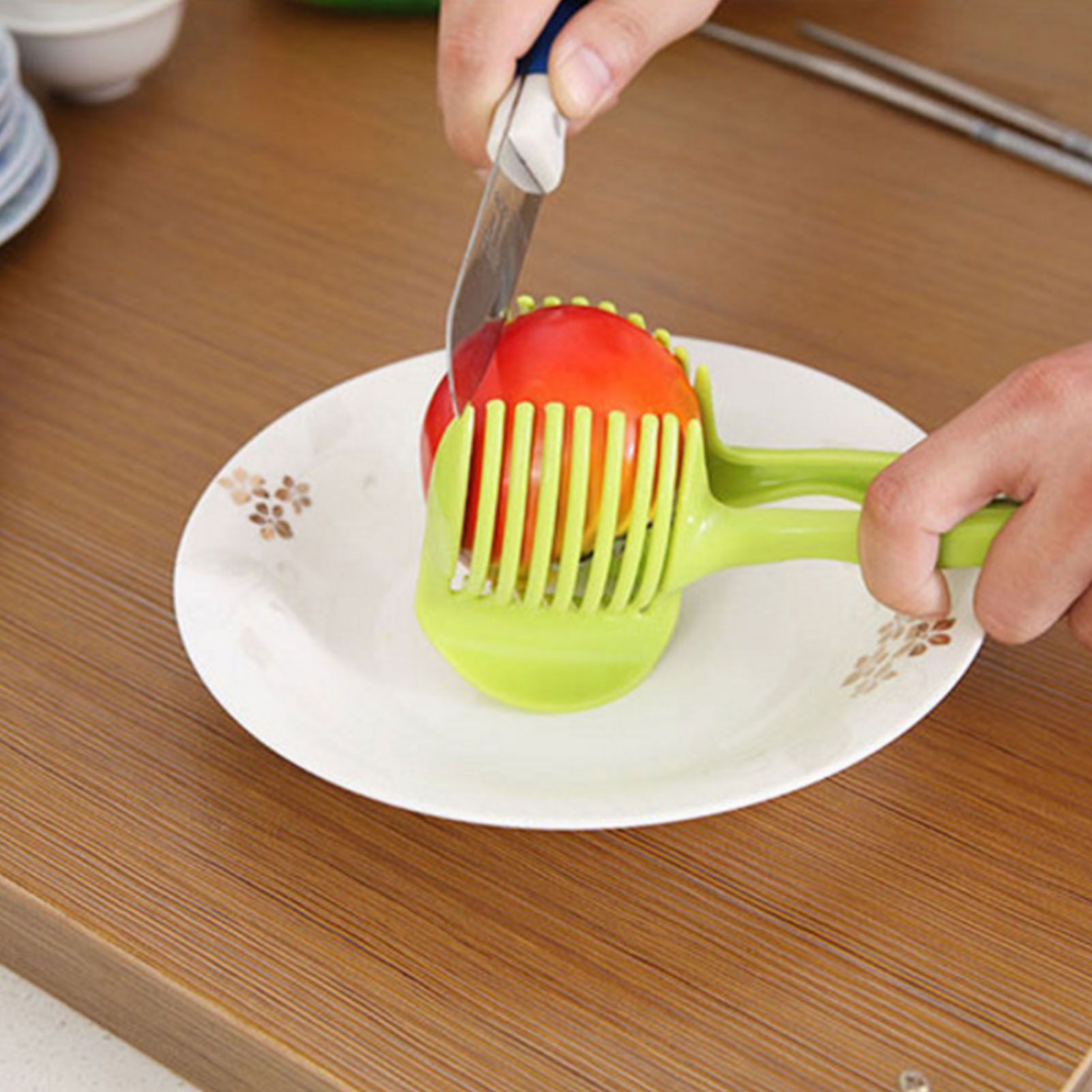 Tomato Slicing Holder ABS Multipurpose Handheld Round Fruit Tong Onion Holder Kitchen Cutting Aid Gadgets Tool for Lemon Egg Vegetables - Image 6