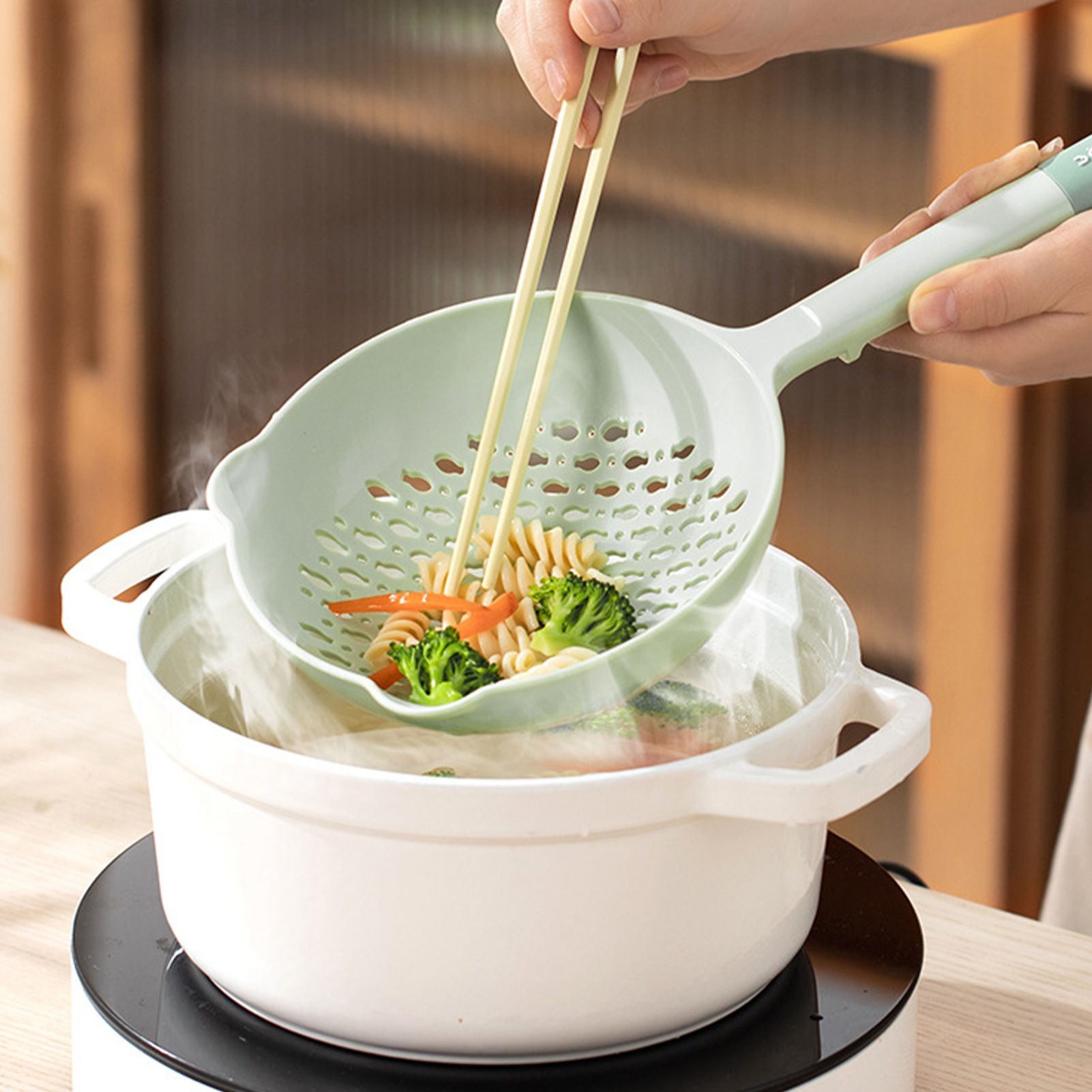 Ladle Fine Mesh Strainer Durable Nylon PVC Handle Heat Resistant Large Capacity Versatile Spoon Ladle for Kitchen Green - Image 5