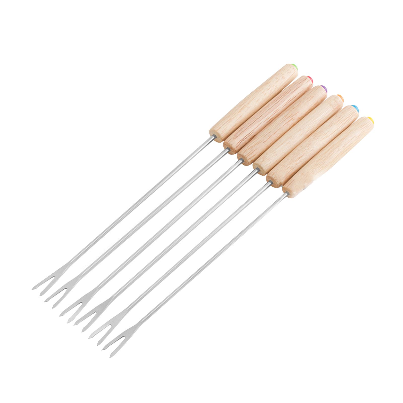 6pcs Stainless Steel Fondue Forks Cheese Fondue Sticks Smore Sticks with Wooden Handle Heat Resistant for Chocolate Cheese - Image 1